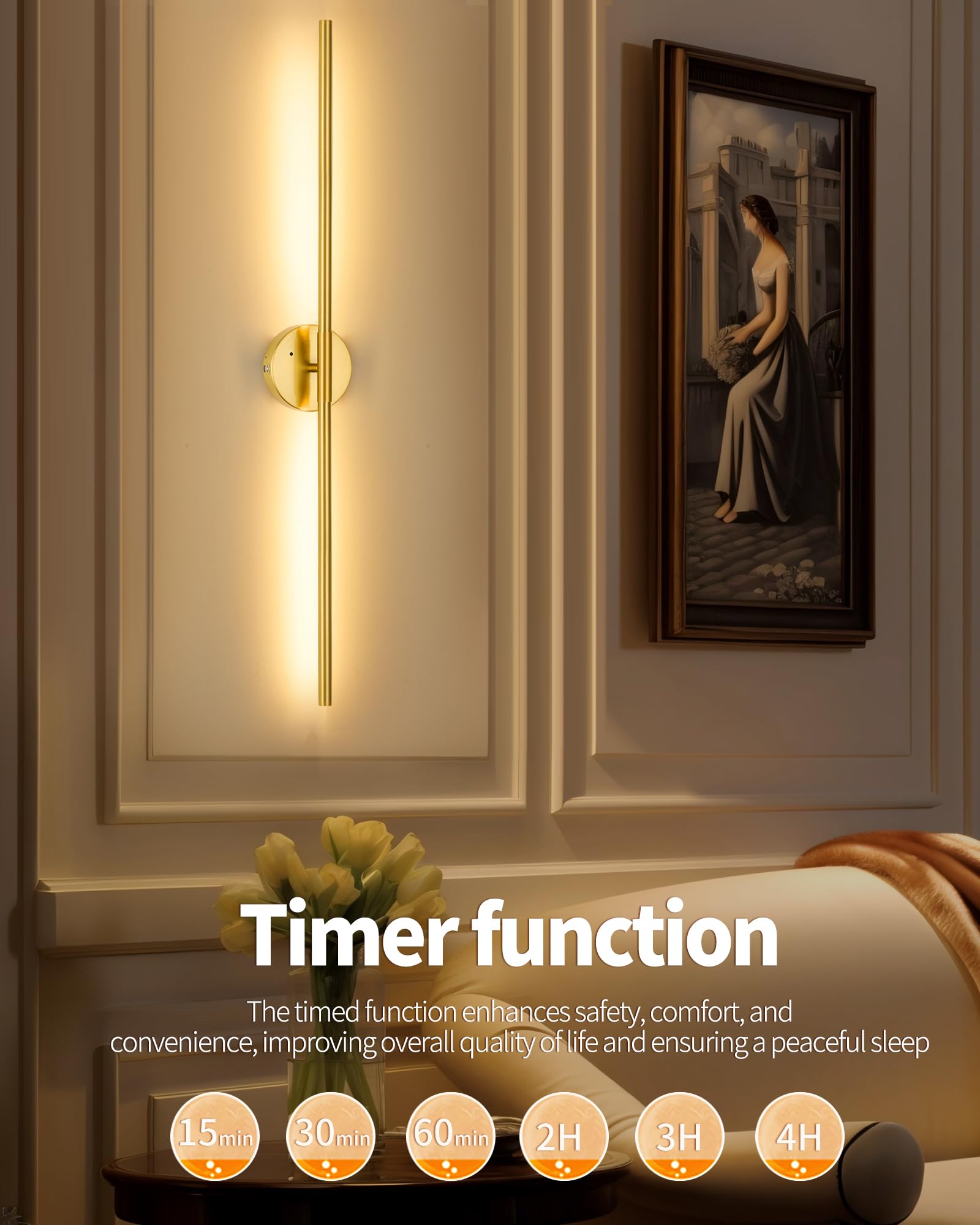 Lumiquesce 32 Inch Battery Operated Wall Sconce Set of 2 - Wireless, Rechargeable, Dimmable, 3000K-6000K, Remote, Touch Control,