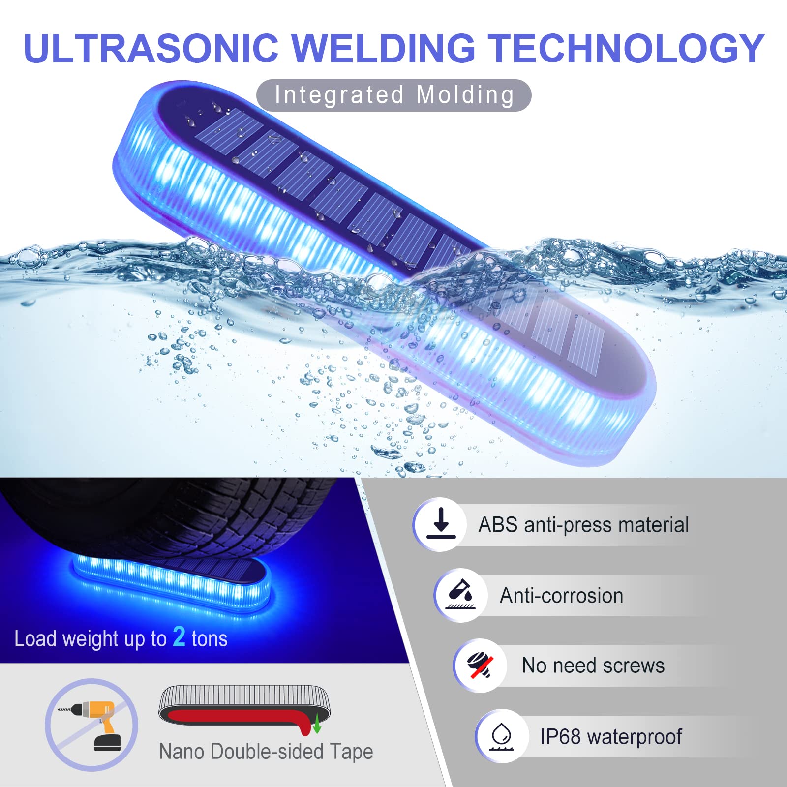 YiLaie Solar Driveway Lights - Waterproof LED Step Lights, 4 Pack, Blue Color, Polycarbonate, Model HO-SQBSL-4