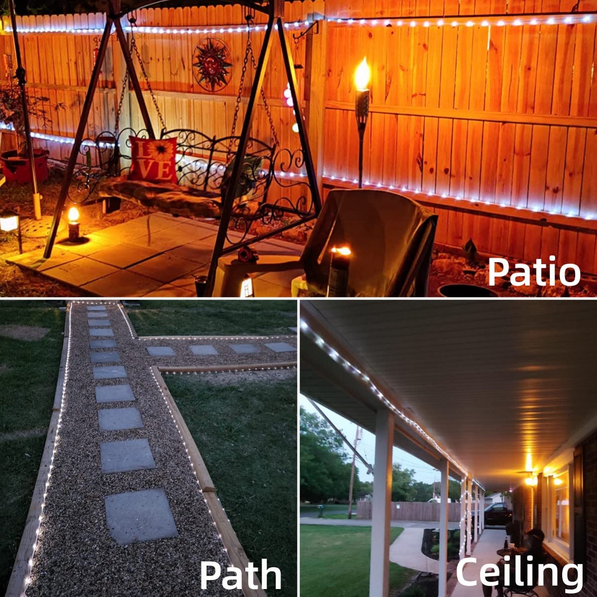 YEGUO 100 LED Solar Rope Lights, 33ft Waterproof White String Lights, 8 Modes for Outdoor Use, Perfect for Garden, Patio, and Camping