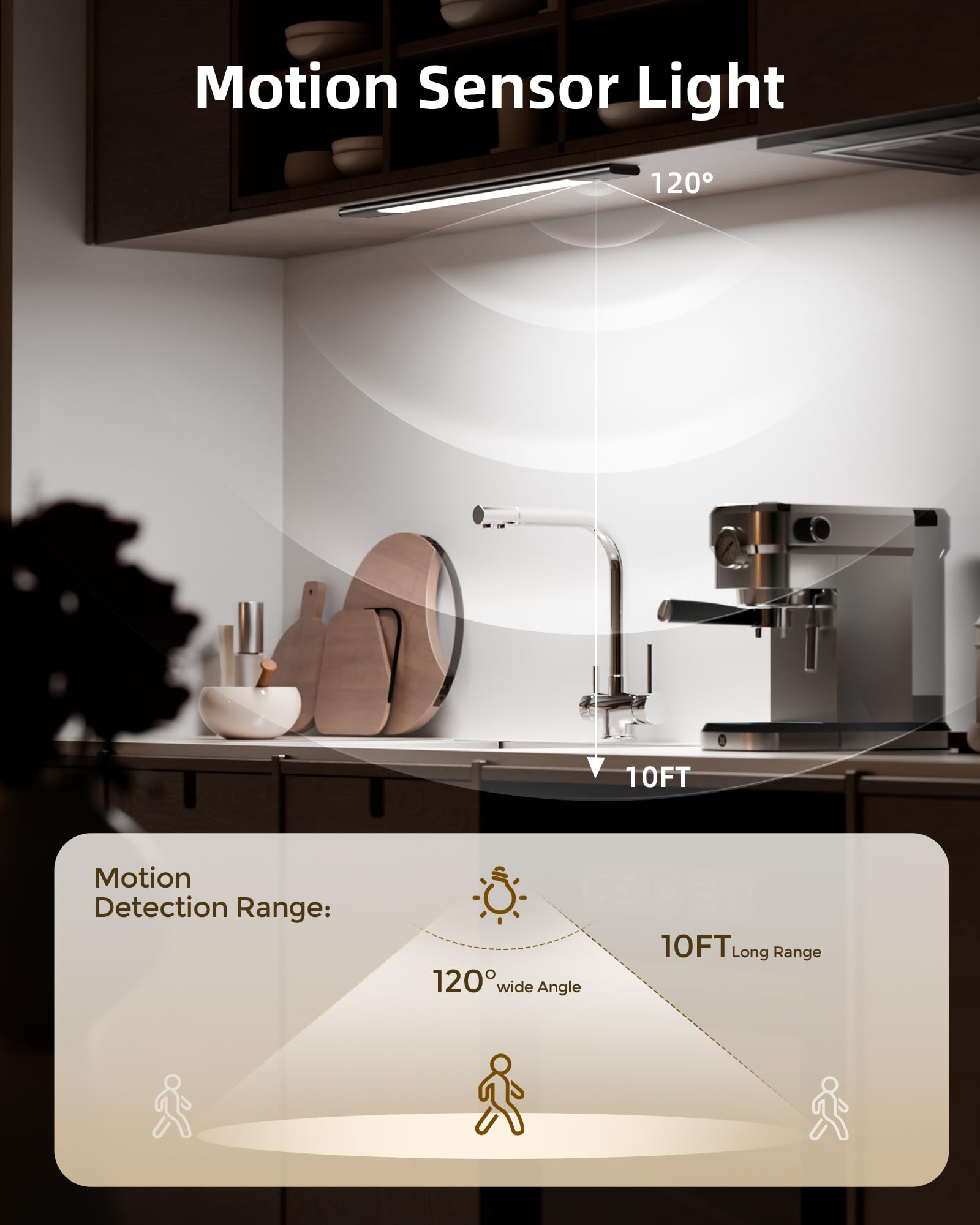 EZVALO Under Cabinet Motion Sensor Lights, 48 LED, Wireless, Rechargeable, 20.47" - White, 2 Pack, Perfect for Kitchen and Hallway