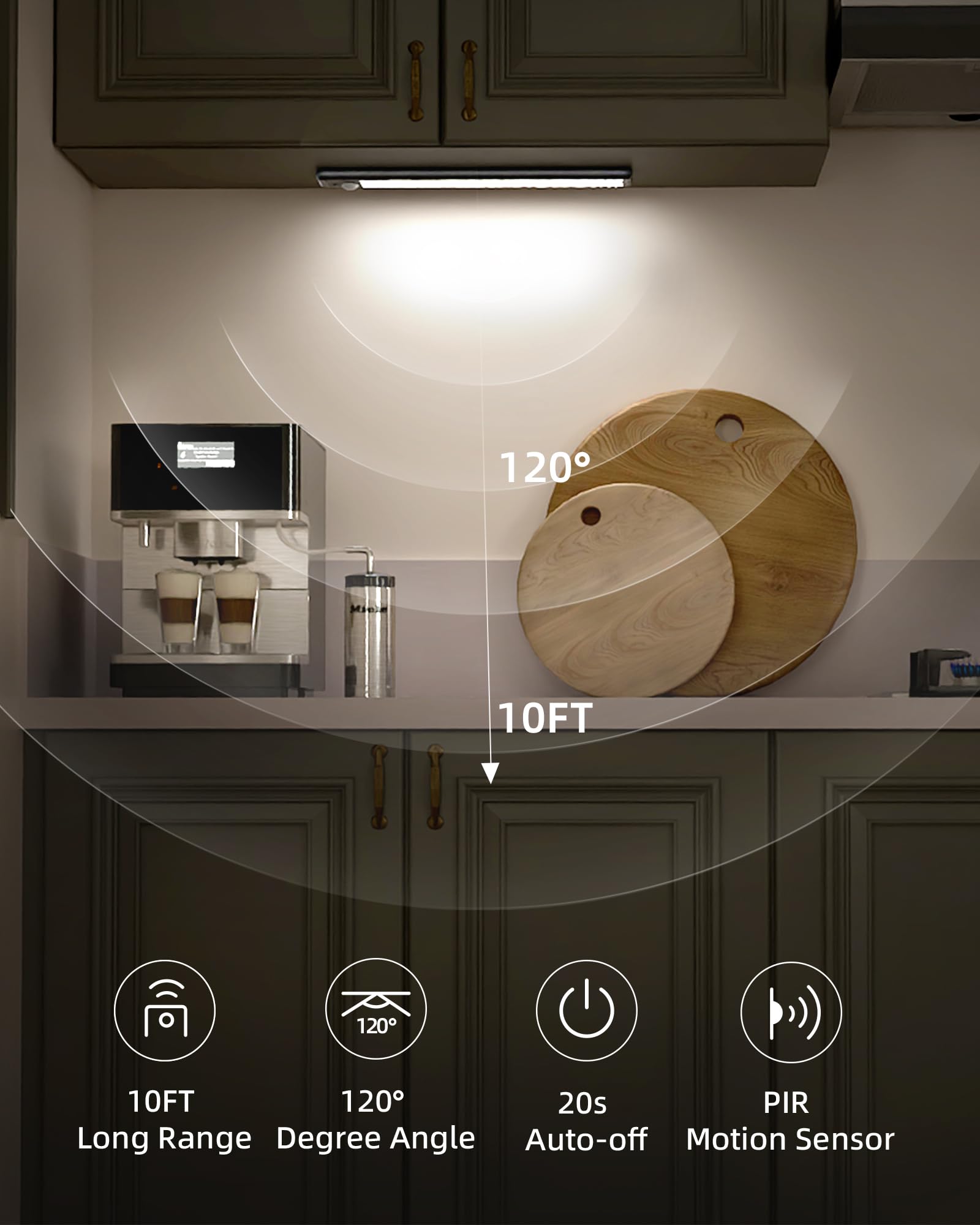Ametheus Under Cabinet Lighting Wireless, Motion Activated Under Cabinet Lights, 1900Mah Rechargeable Under Counter Light For Ki