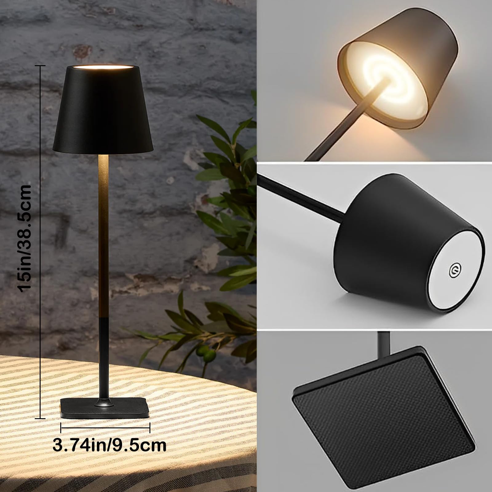LamparaDecor 4 Pack LED Cordless Table Lamps, Waterproof, Rechargeable, Black, Set of 4