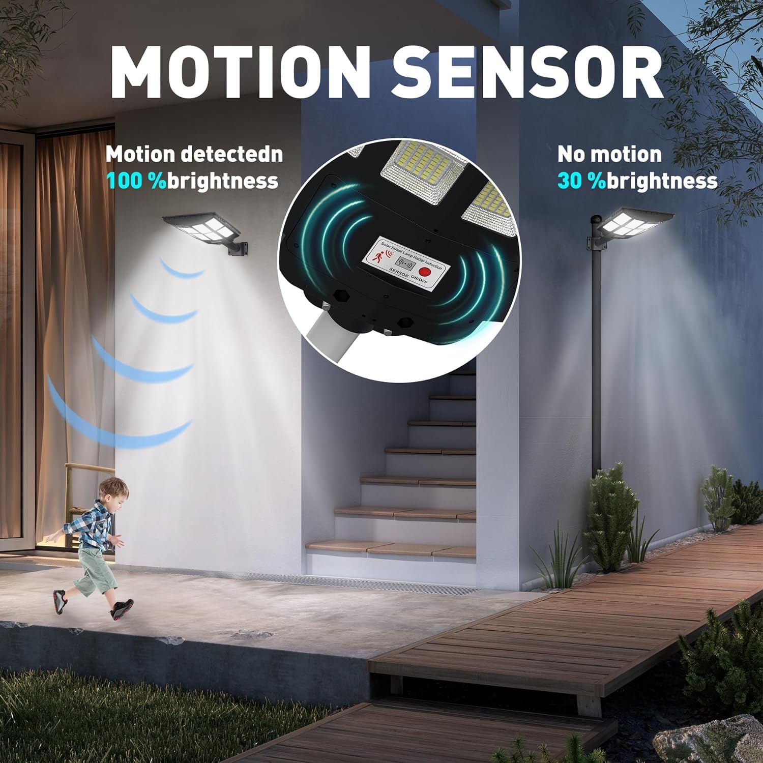 OKPRO 8000W Solar Street Lights - Motion Sensor, 7000K LED, Dusk to Dawn, Black, 2 Pack