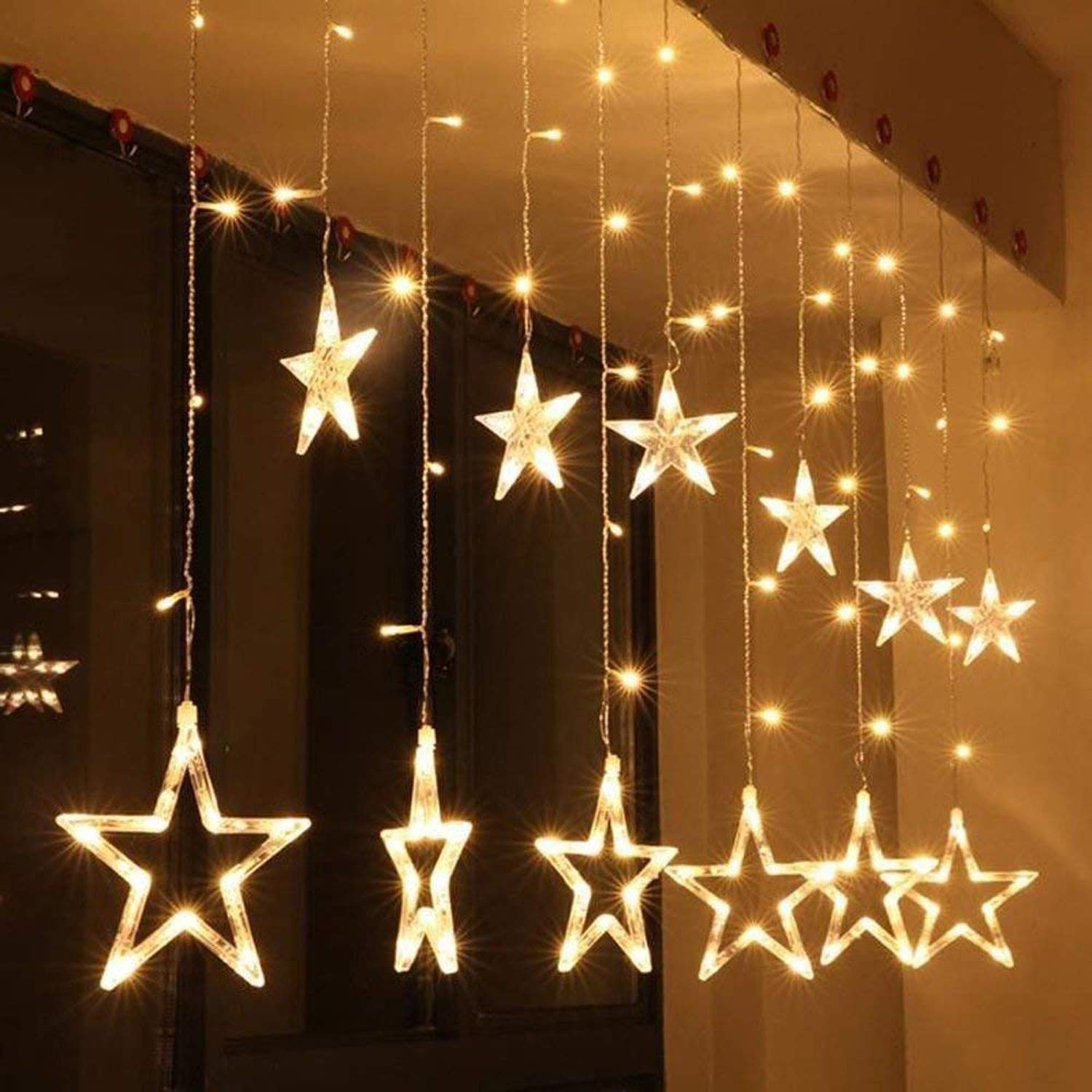 Kuber Industries Star Shape String Lights|6 Big and 6 Small Window Decoration Lights|String Fairy Lights for Christmas,Wedding P
