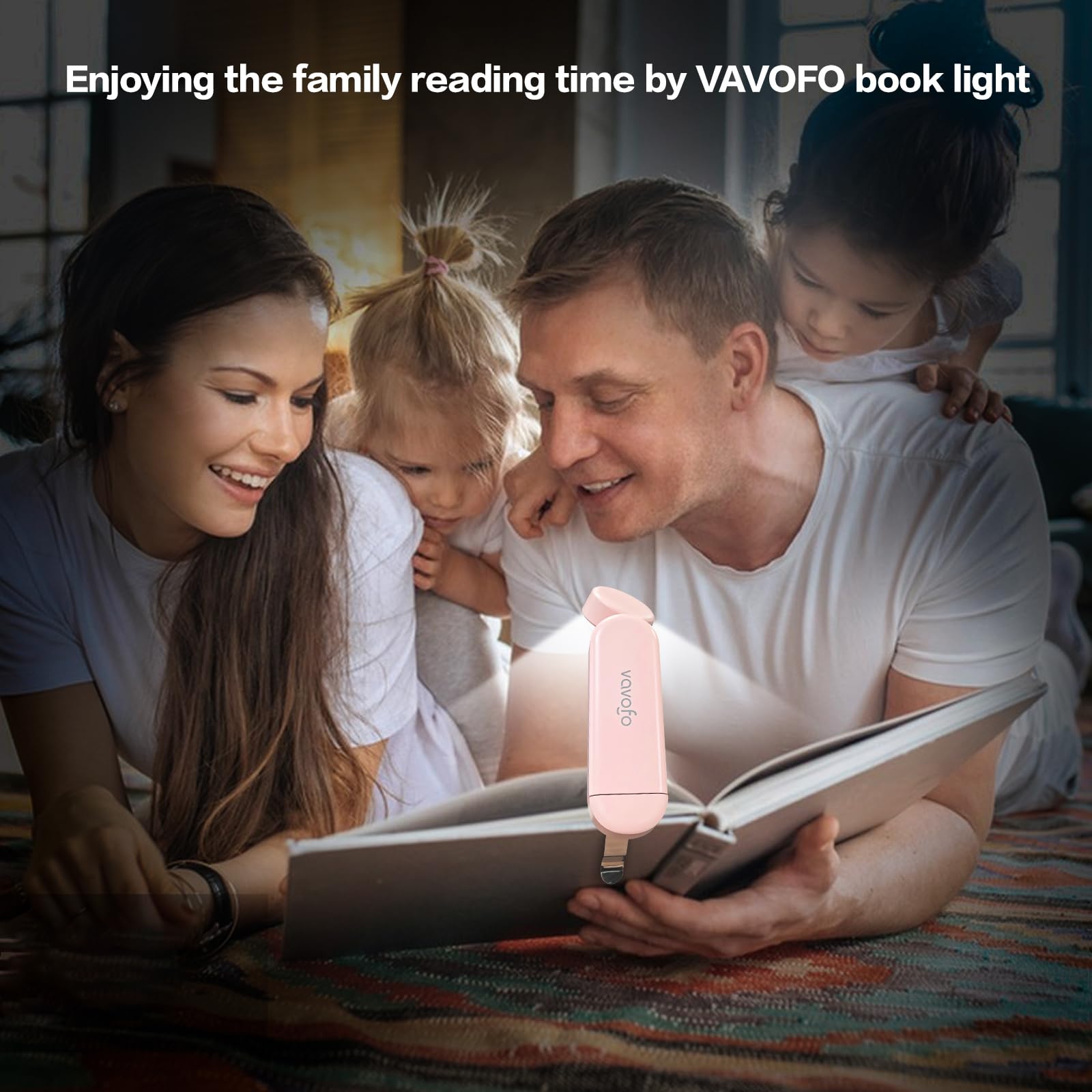 Vavofo Usb Rechargeable Book Light, Blue Light Blocking, Amber Light Clip On Bookmark Shaped Reading Light, Eye Care 6 Leds Book Light For Bookworms Reading In Bed With 9 Lighting Modes (Light Pink)