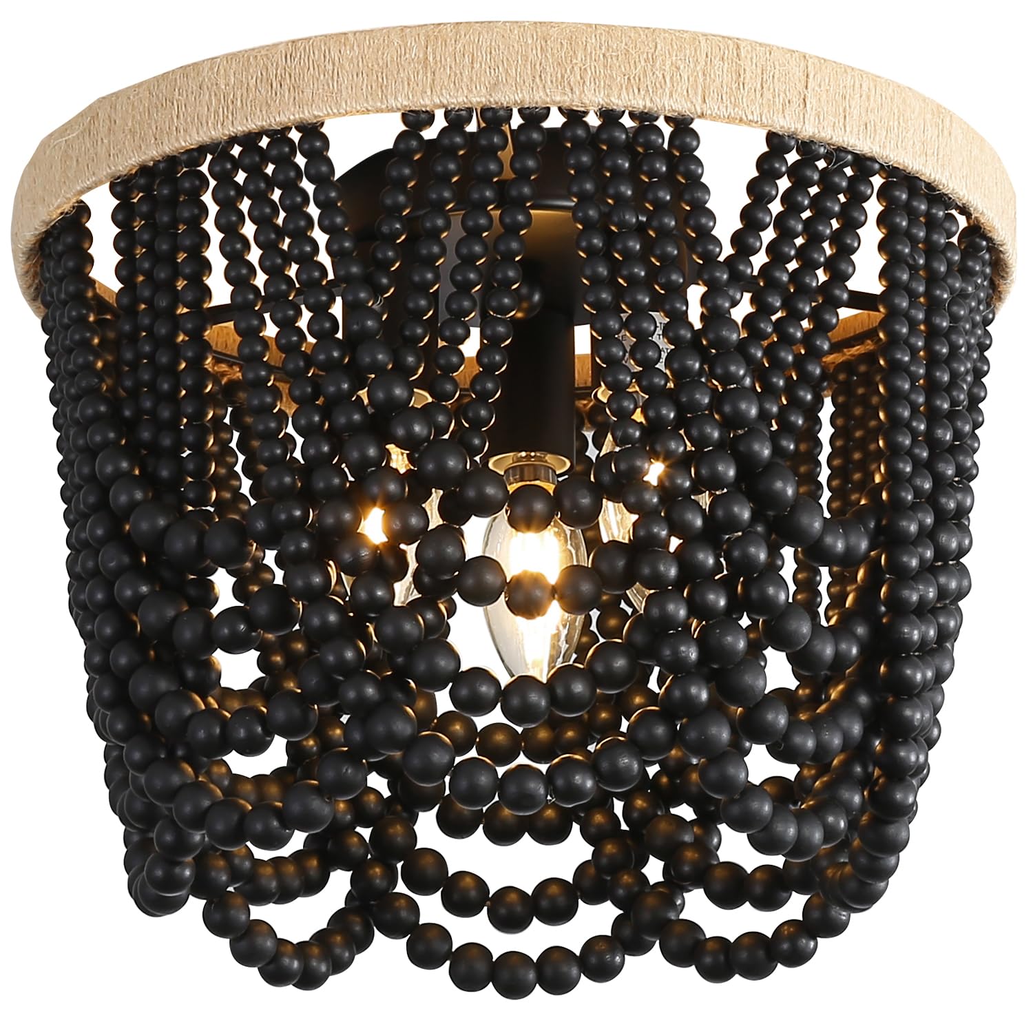 RyaHQ Bohemian Lighting Bohemian Chandelier Handmade Beaded Chandelier Vintage Hemp Rope Woven Ceiling Lighting 3 Lights Wood Be