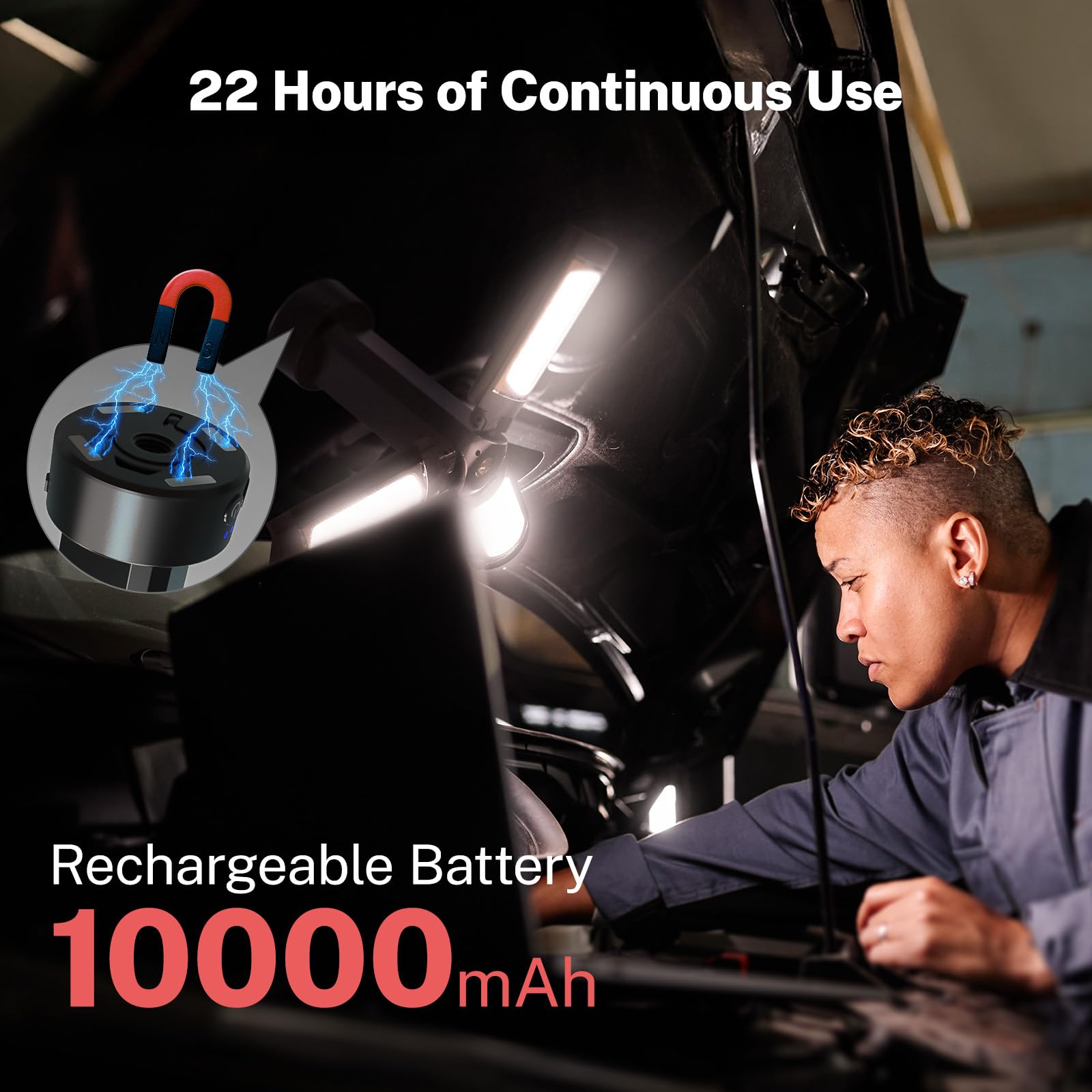 OGERY Rechargeable 10000mAh Camping Light, 2200 Lumens, 6.5 ft Max Height, Cordless Work Light with Tripod, Black, Model XQ-Z10