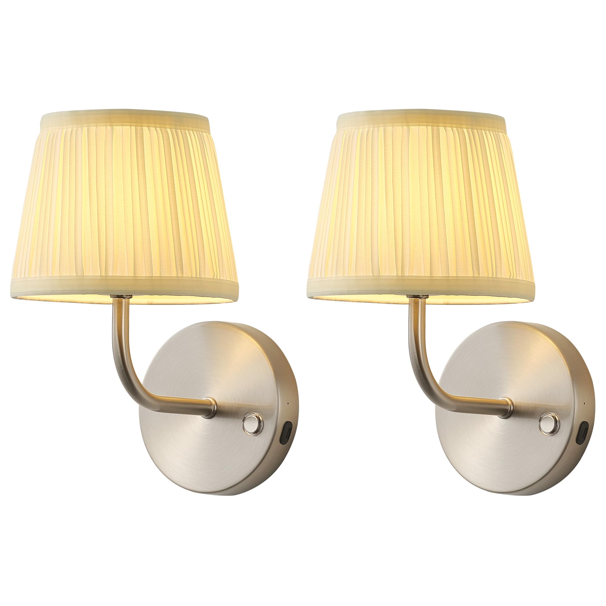 PUSU LED Cordless Nickel H9.6 inch Small Wall Sconces Set of 2, Rechargeable 5200mAh Battery Operated Wall Lamp with Remote, Lig