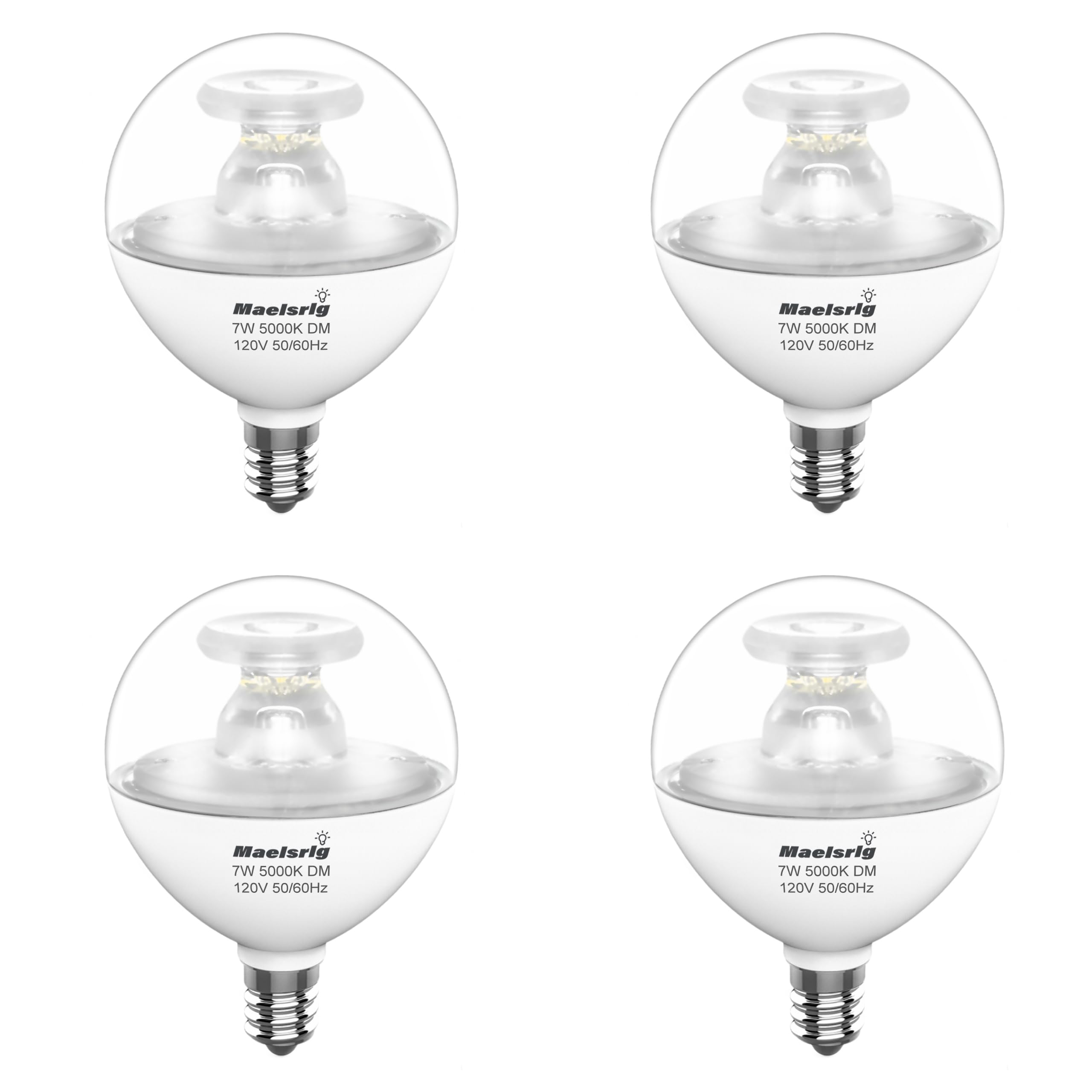 Maelsrlg LED Light Bulb, 60W Equivalent, Dimmable, Daylight 5000K, E12 Base, Clear Glass, 7W, 600 Lumens,