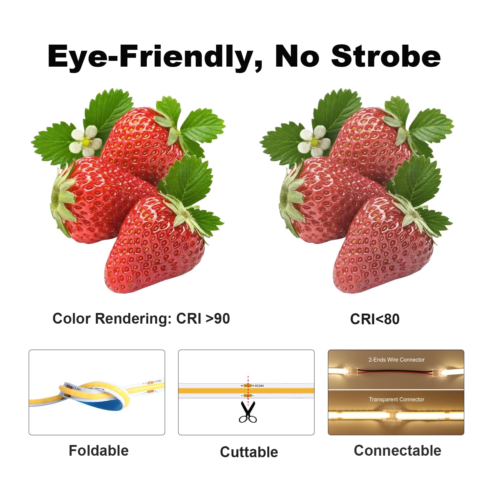 Bunacet Cob Led Strip Lights 5760Leds, 40Ft 3000K Dimmable Warm White Bright Led Lights For Bedroom Counter Under Cabinet Kitche