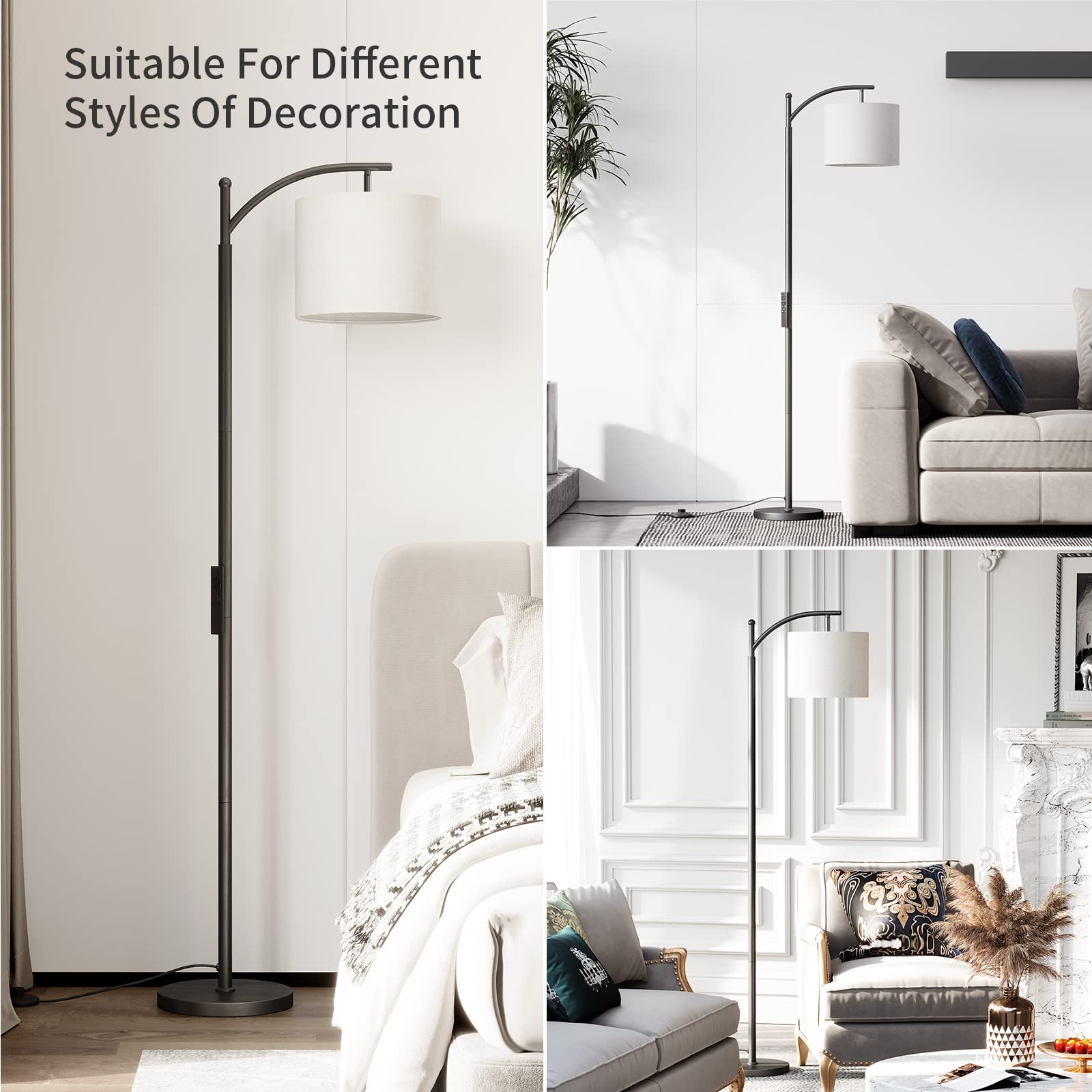 SUNMORY Arc Floor Lamp - Modern Remote Control, Stepless Dimmable, Metal, Black, Model MF18166 for Living Room, Bedroom, Office