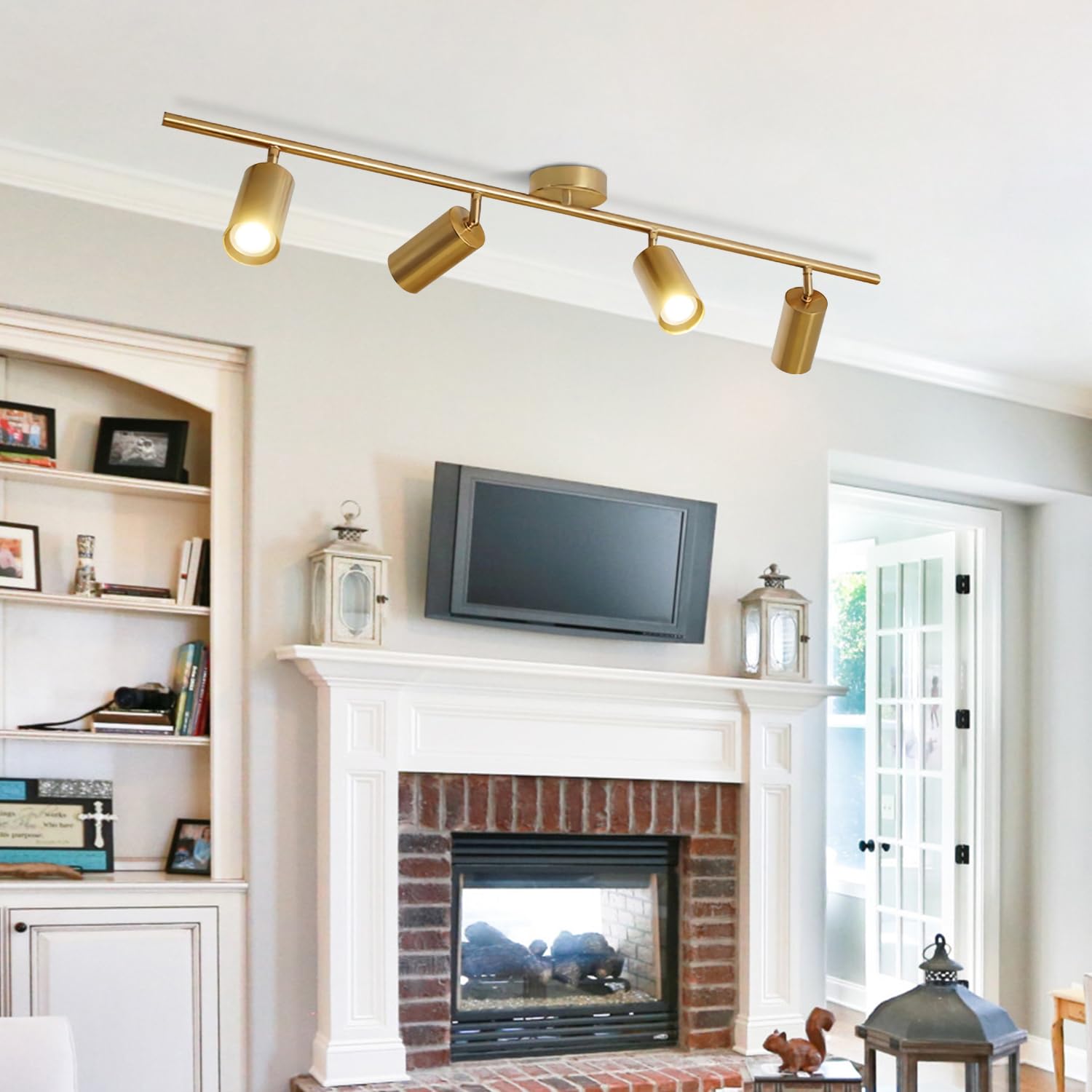 KCO Lighting 4-Light Flush Mount Track Lighting Fixtures Modern Kitchen Track Lights Brass Gold Ceiling Light Spotlight Mid Cent