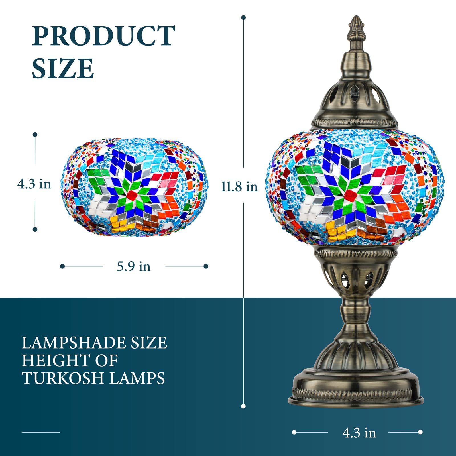 Marrakech Moroccan Mosaic Table Lamp, Handmade Glass with Bronze Base, LED Bulb Included, Colorful, Model YMA401-15-A8-TowerB