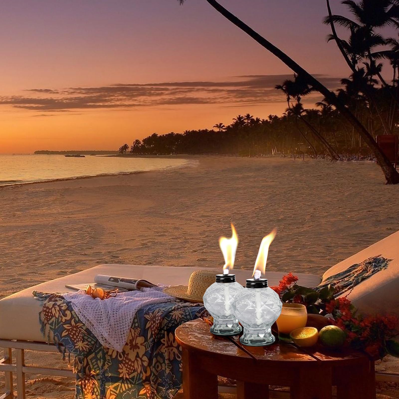 Tewei Clear Table Top Light Torches - 4 Pack Mini Glass Citronella Lanterns For Outdoor Use