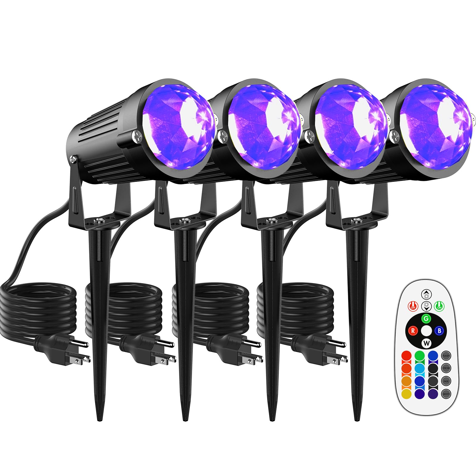 JIAQIYAN LED Spotlight Projector, 12W Color Changing, Black, 4-Pack, IP65 Waterproof, for Outdoor Garden Decor