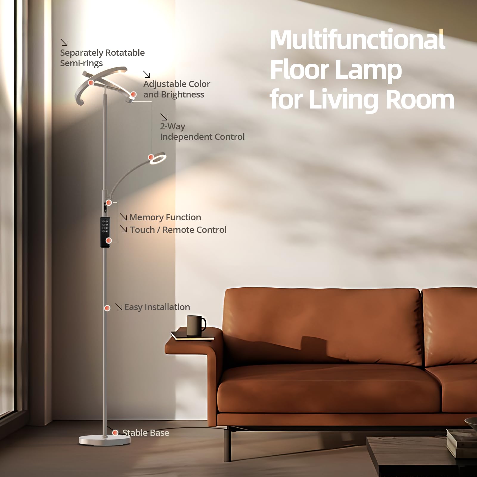 FIMEI Modern LED Split Floor Lamp, Rotatable Design, Stepless Dimming, 68.5 inches, Gray, Model MF18813