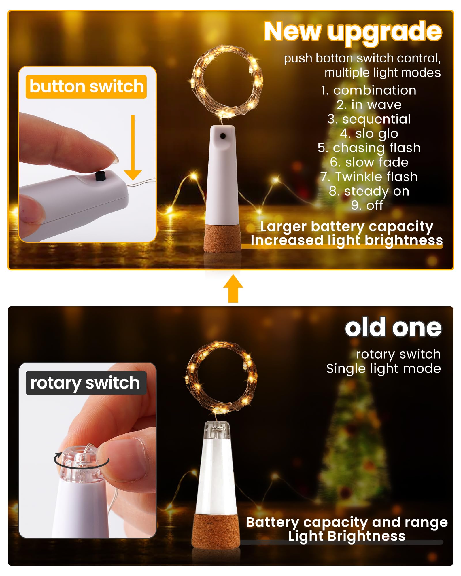 Tuhood Wine Bottle Lights With Cork, 4 Pack 20 Leds Rechargeable Bottle Lights For Liquor Bottles, Multi-Light Mode Fairy Lights