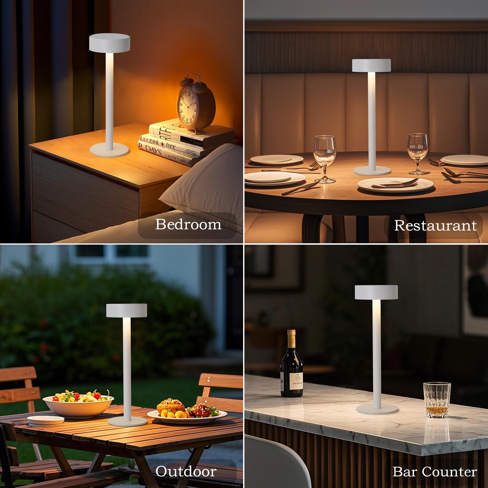 Briever Cordless Table Lamps, Rechargeable LED, 3 Colors Stepless Dimming, Model L6233-B, White