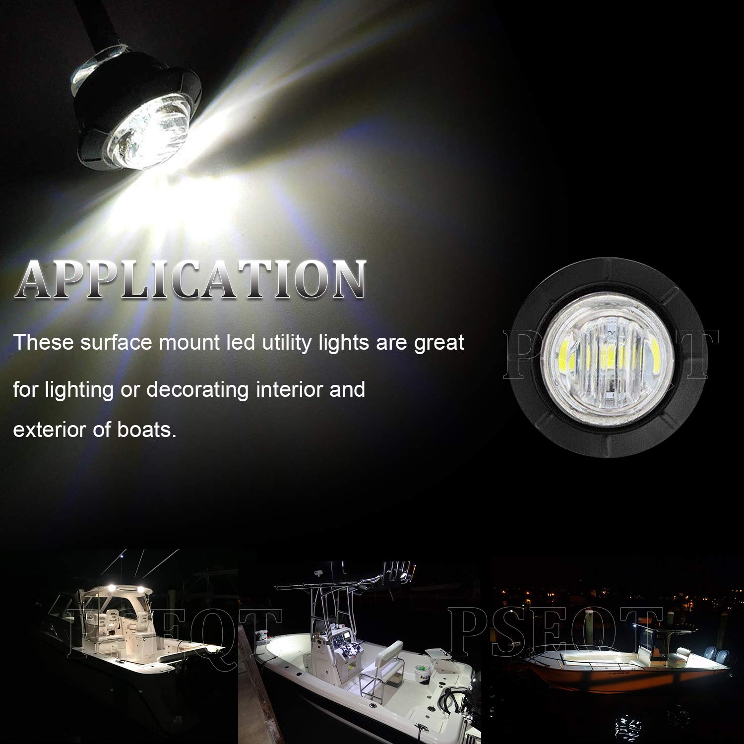 PSEQT 3 LED Round Boat Interior Deck Light, Waterproof, 1in  x 1in  x 0.83in , White, Model PSEQTXA003W, 10Pcs