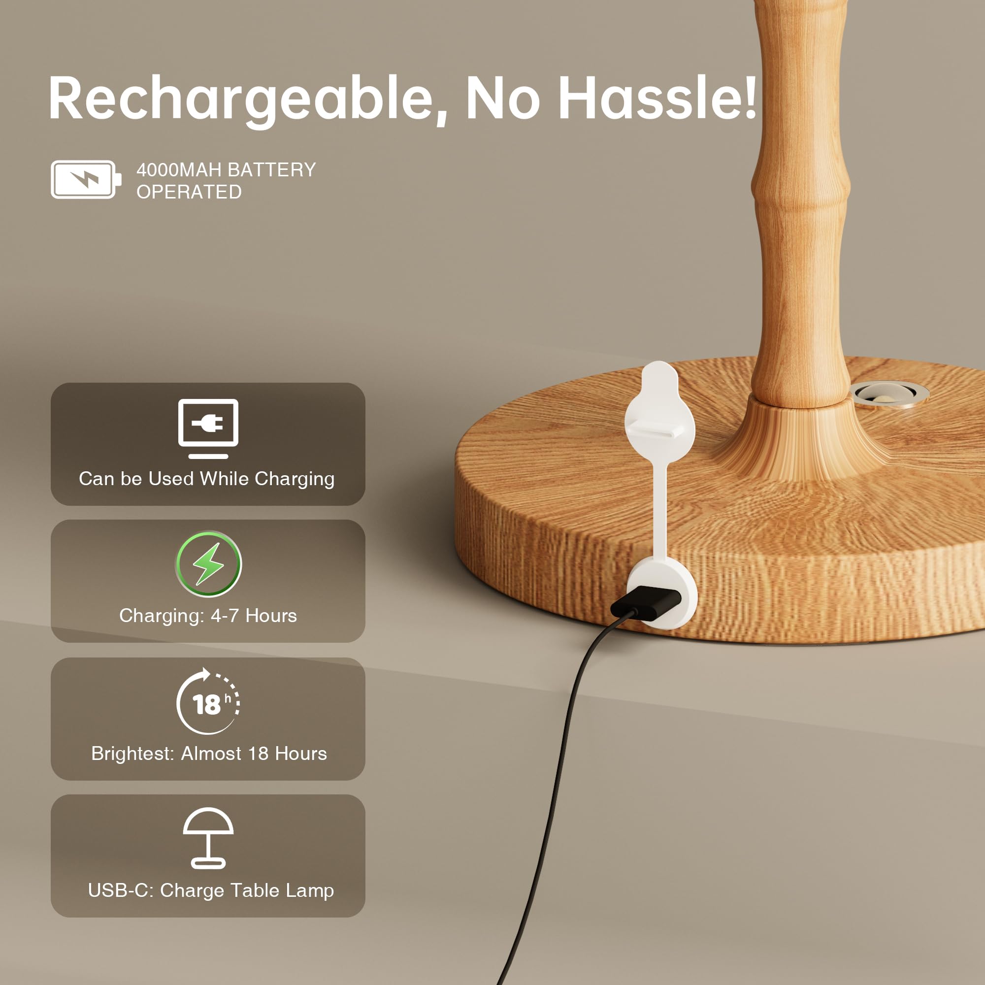 Dawnwake Table Lamp Shower Lamp Waterproof, Desk Cordless Lamps For Bedroom,Outdoor Rechargeable Battery Operated Touch Bedside