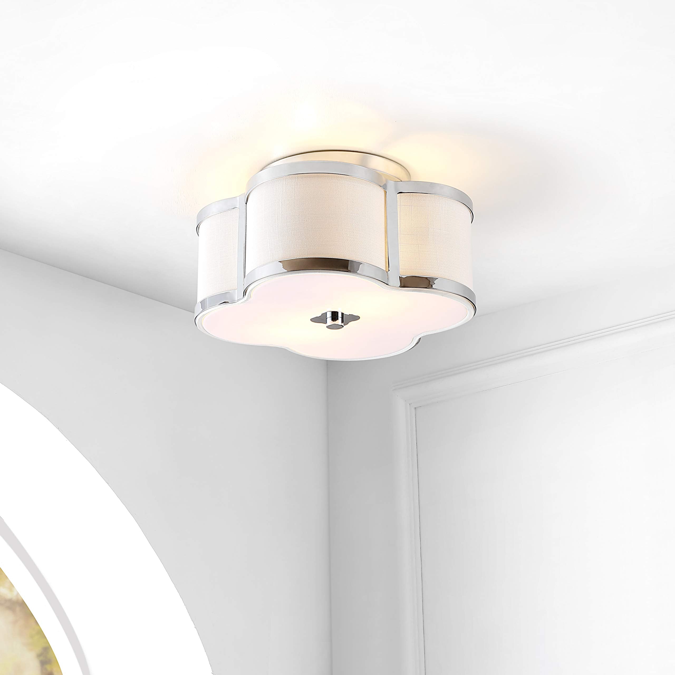 JONATHAN Y Quatrefoil LED Flush Mount Light, 2 Bulb, Chrome, Model JYL9507A, Dimmable 2700K Warm Light for Kitchen, Hallway