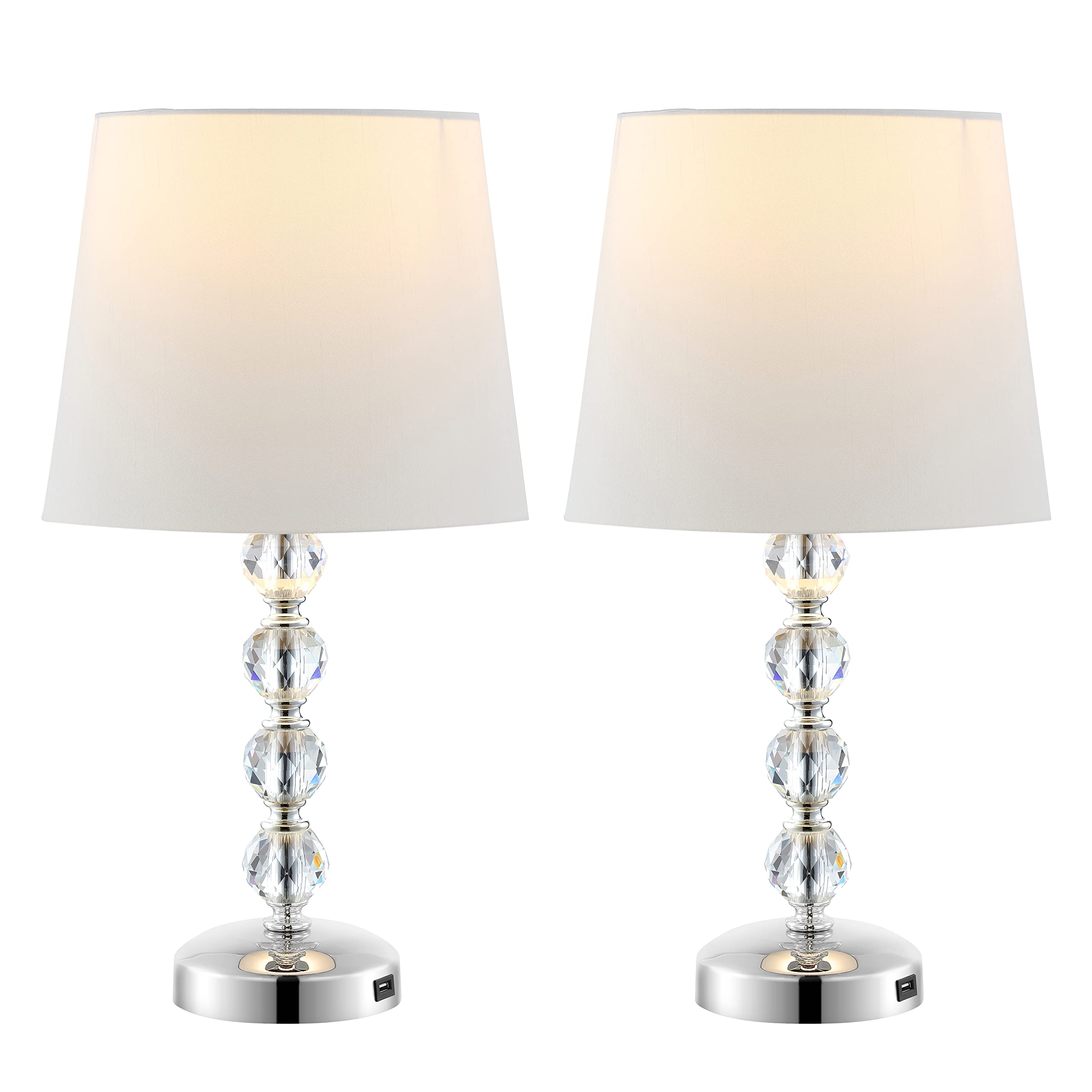 SAFAVIEH Lighting Collection - Nola Set of 2 Modern Glam Stacked Crystal Ball 16-Inch Table Lamps with USB Ports, LED Bulbs Incl