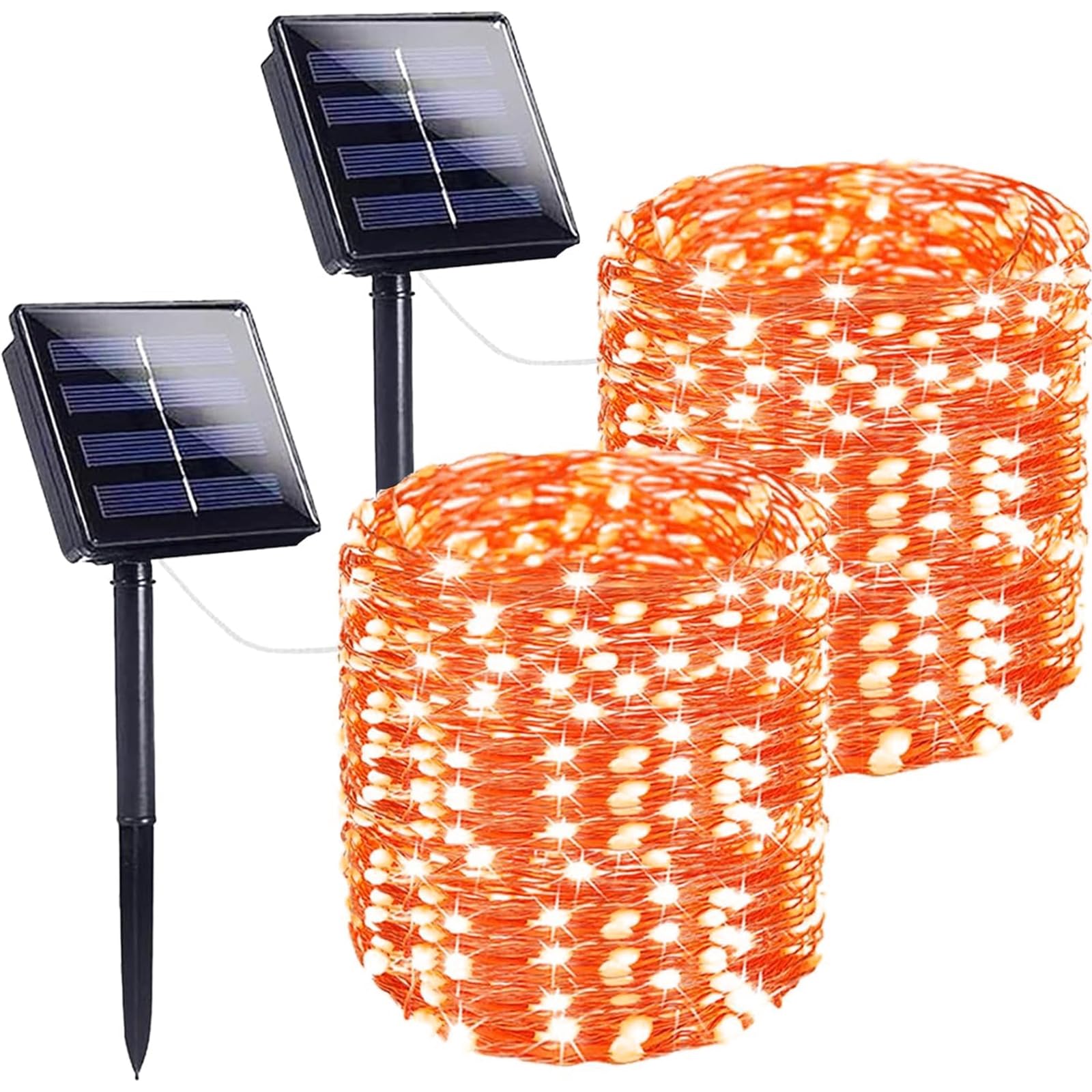 SANJICHA Solar String Lights, 400LED, Waterproof, 8 Modes, Extra-Long 144FT, 2 Pack, Copper Wire, Orange