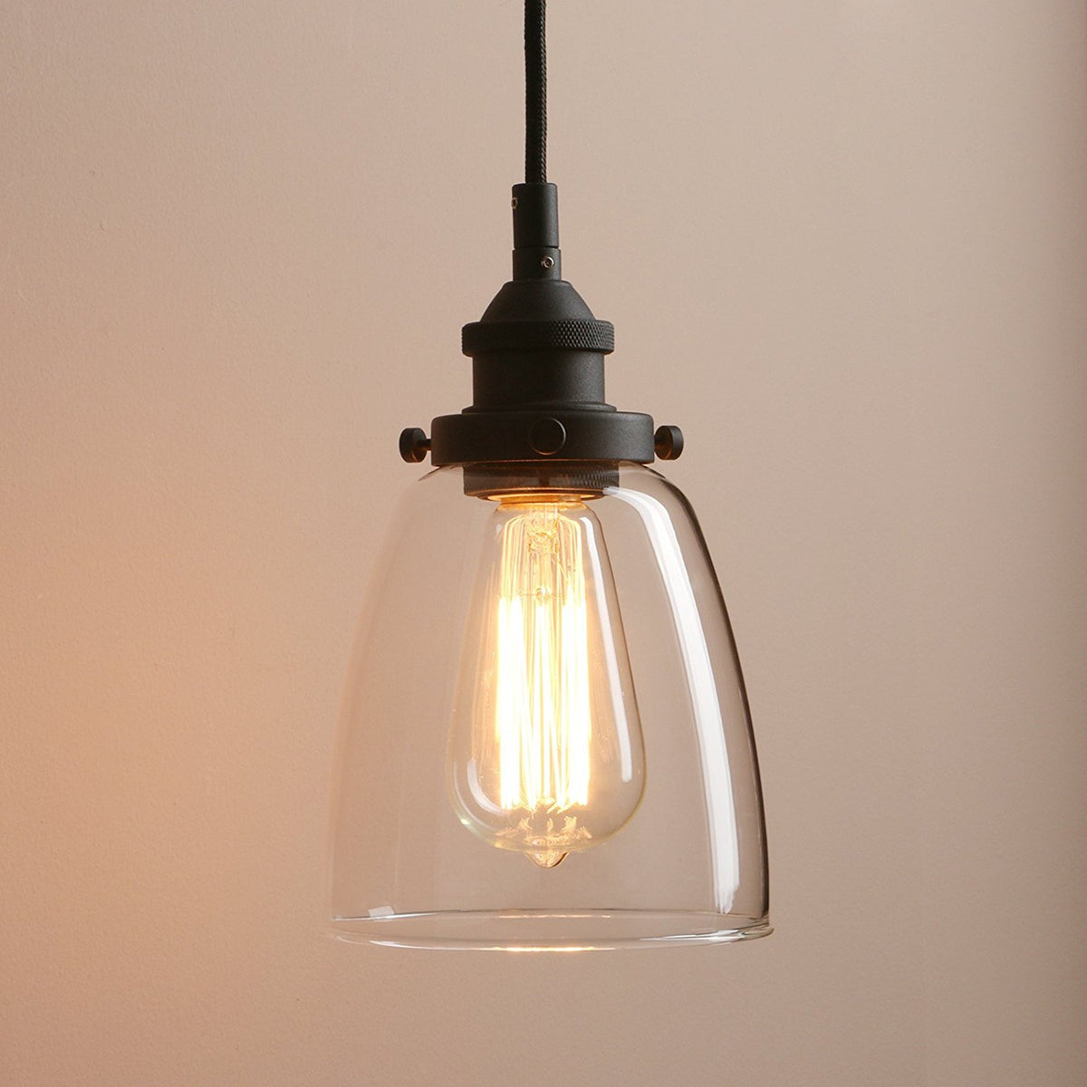 Pathson Rustic Oval-Shaped Style Pendant Light Dia 5.6    With Metal Base Cap And Adjustable Textile Cord Industrial Simple Desi