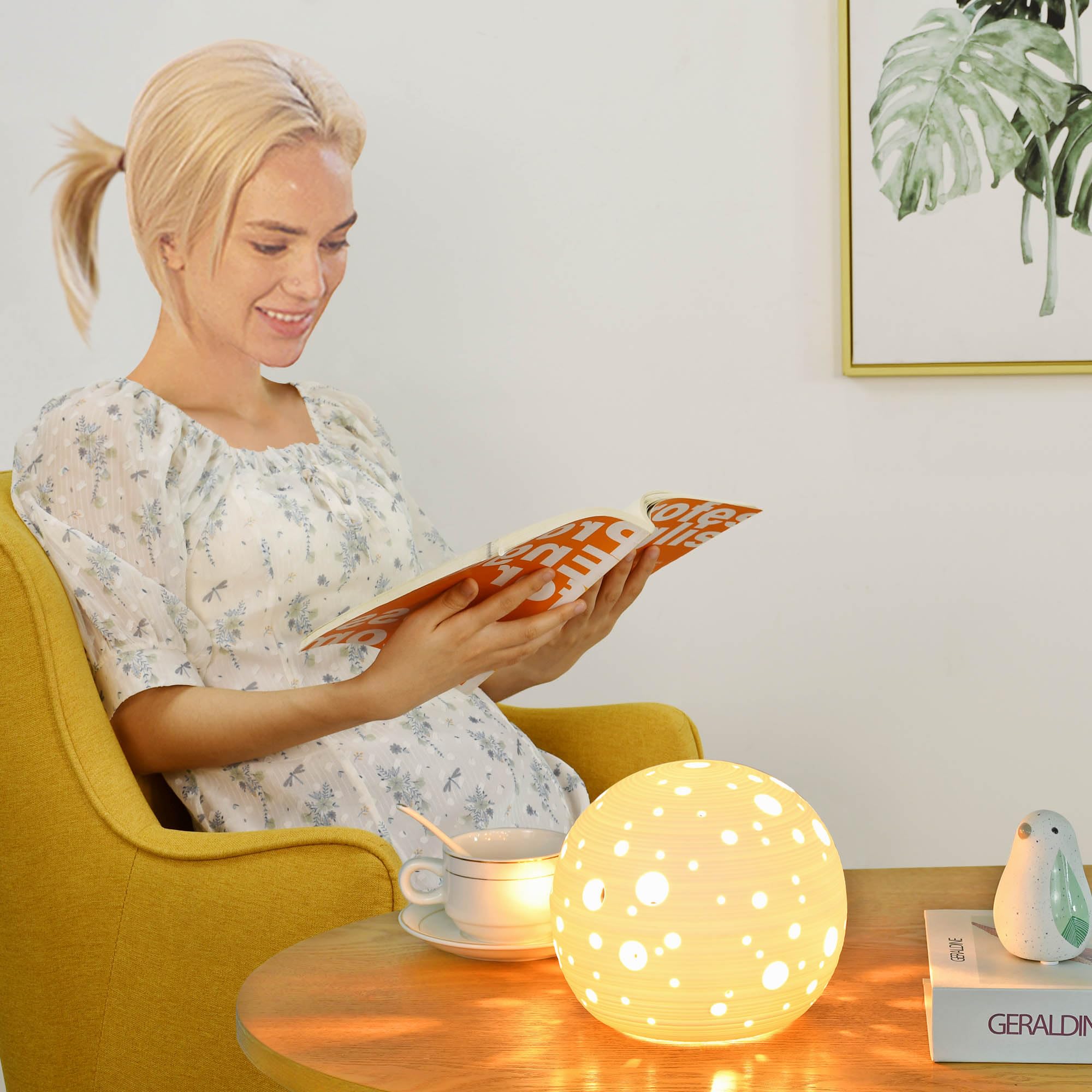 Lampwell Dana Small Moon Ceramic Table Lamp, F6.69×H5.91IN, White, LED Bulb Included, Model 22200