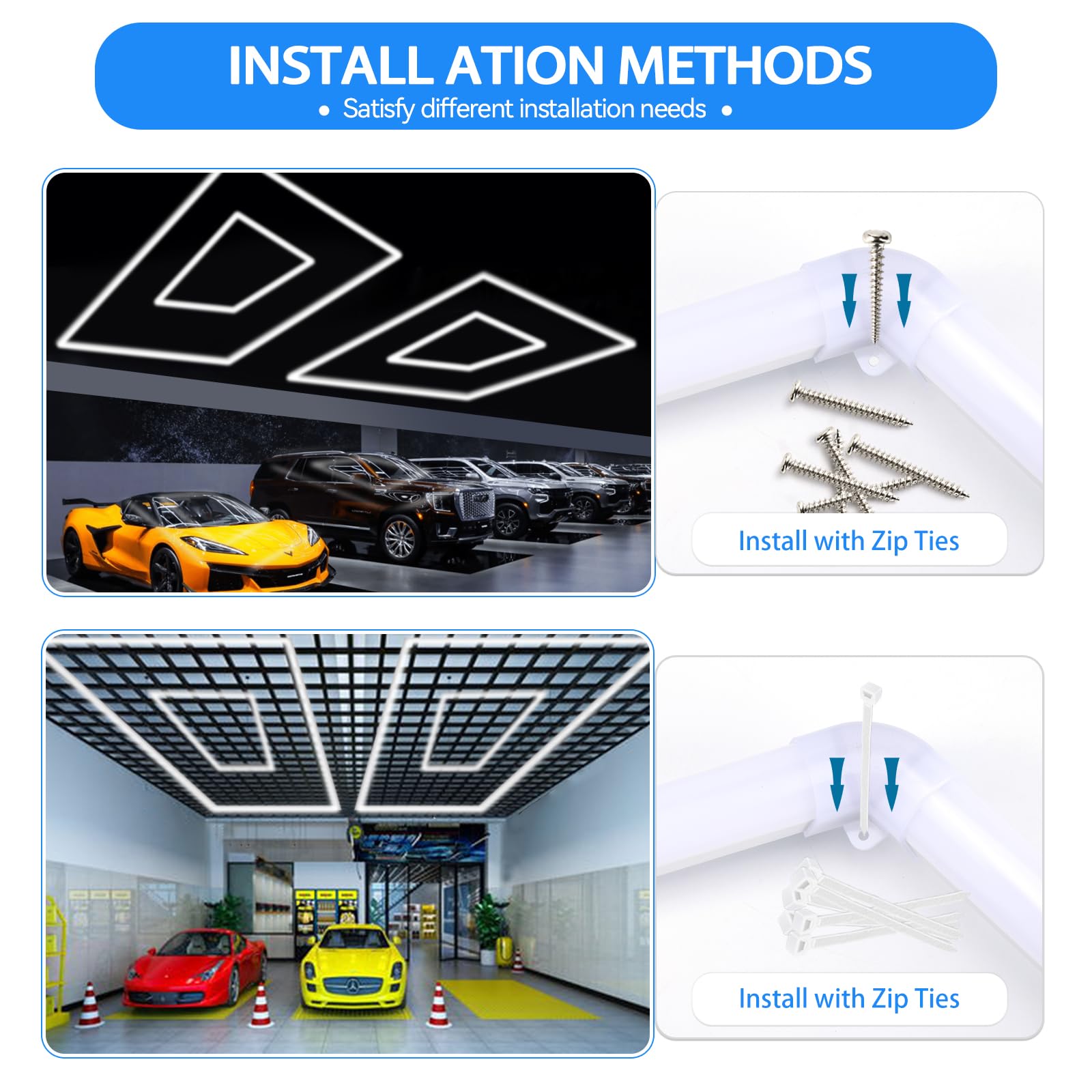 LZHOME LED Garage Light Fixture - 39000LM High Brightness, 44.8" Polycarbonate Rectangle Ceiling Light for Garage, Shop, Workshop