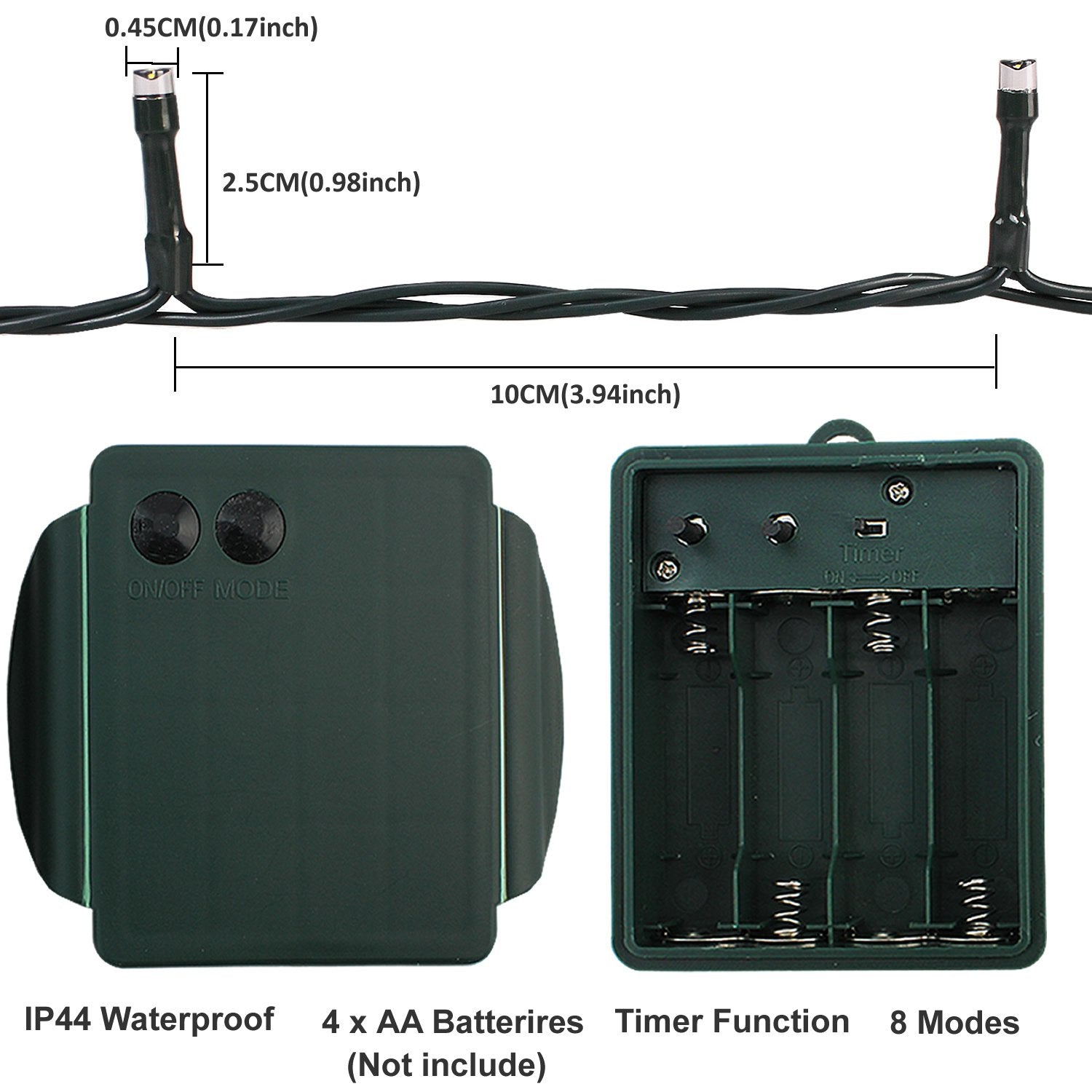 Pms 100 Led Christmas Fairy String Lights Battery Operated 8 Lighting Modes Waterproof With Timer For Indoor/Outdoor, Home, Halloween, Garden, Bedroom Decor (Warm White)