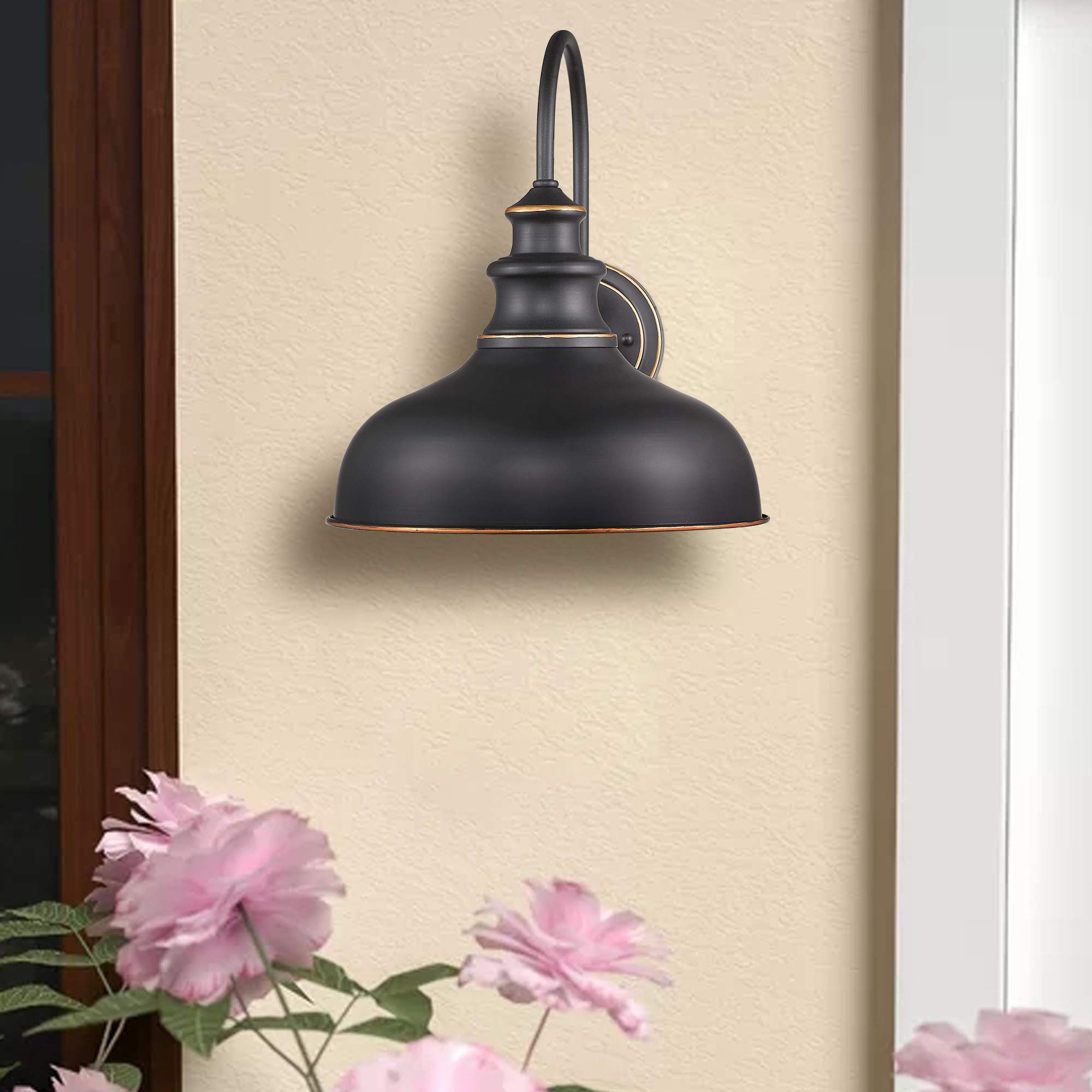Zeyu Farmhouse Barn Light Fixture, Gooseneck Wall Sconce 2 Pack In Black Finish, 02A390-2 Rob