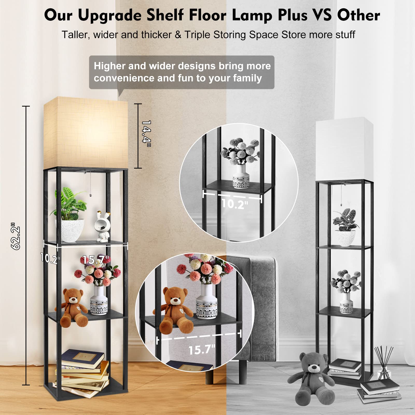 Runtop Plus Black Floor Lamp With Shelves, 15W Led, 3 Colors, Memory Function For Living Room