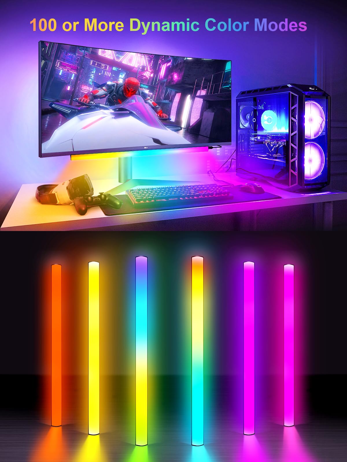 Kantutoe Monitor Down Light Bar, Rgb Screen Desk Light Pc, Dimmable Led Dynamic Rainbow Effect, Adjustable Brightness, Speed And
