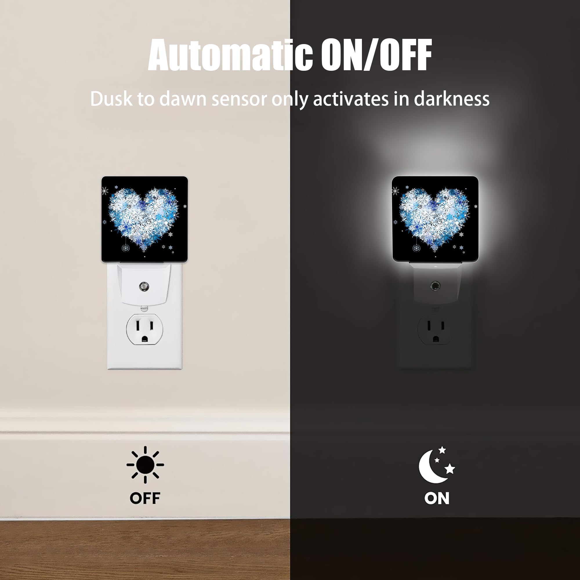 Jopowide Winter Art Hearts Dusk To Dawn Night Light, Auto Sensor Lamp Home Indoor Stairway Kitchen Corridor, Night Lights Plug I
