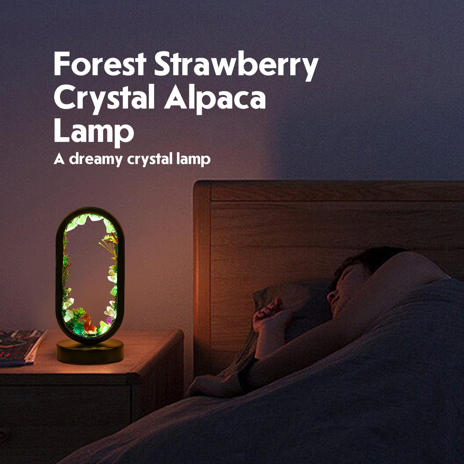 Runyangshi Natural Crystal Night Light - Oval Quartz Lamp, USB Powered, Tri-Color Ambient Lighting, Forest Style, Ellipse Shape