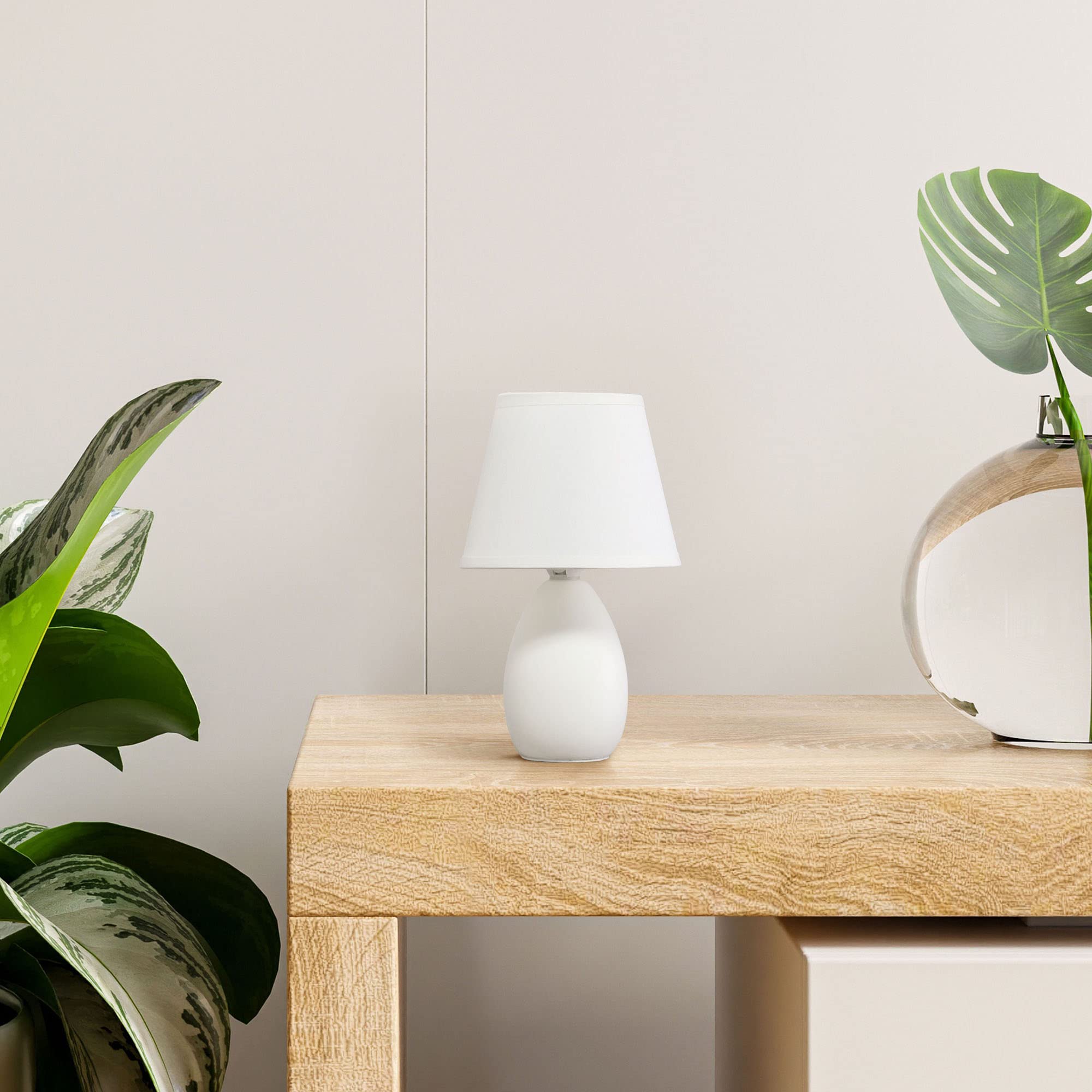 Creekwood Home Off-White Ceramic Bedside Table Lamp With Tapered Drum Shade, 9.45&quot;