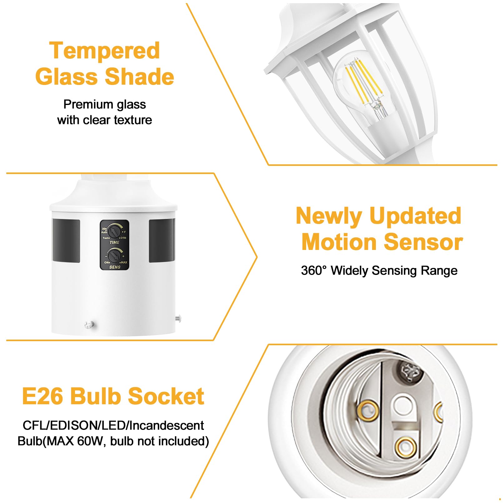 Lamomo Motion Sensor Outdoor Post Light - Waterproof Aluminum Lantern, Dusk to Dawn, White, 1 Pack for Yard, Patio, Garden