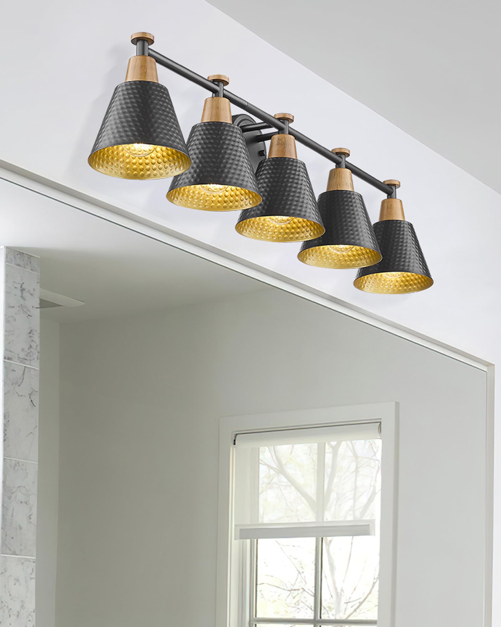 Femila Bathroom Lights Over Mirror, 5-Light Bathroom Vanity Light, 37'' Farmhouse Vanity Lighting Fixtures, Black Vanity Light W