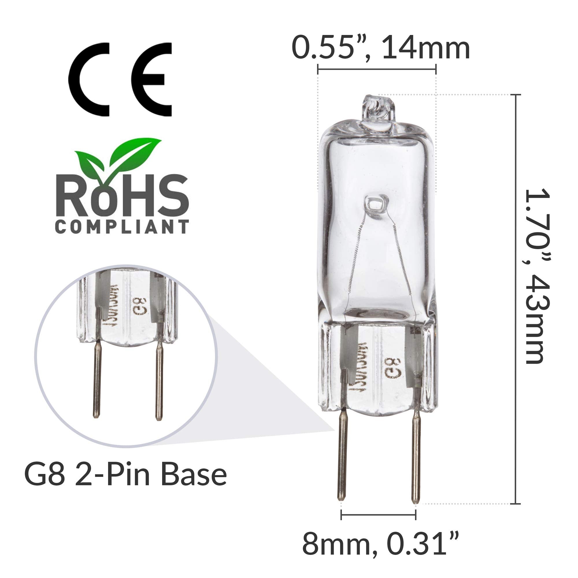 Simba Lighting Halogen Light Bulb G8 T4 35W Jcd Bi-Pin (10 Pack) Longer 1.7'' Length For Kitchen Hood, Landscape Lights, Desk An