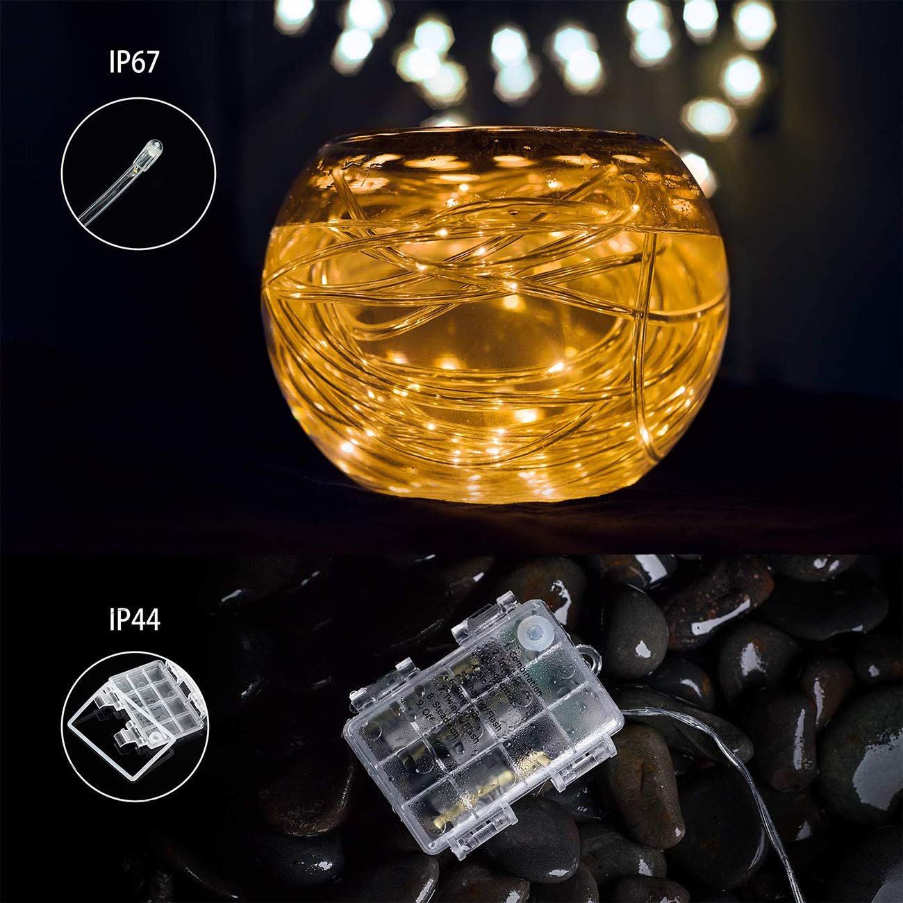 Fitybow LED Rope Lights Battery Operated String Lights 40Ft 8 Modes Outdoor Decoration Lighting Fairy Lights Dimmable/Timer with
