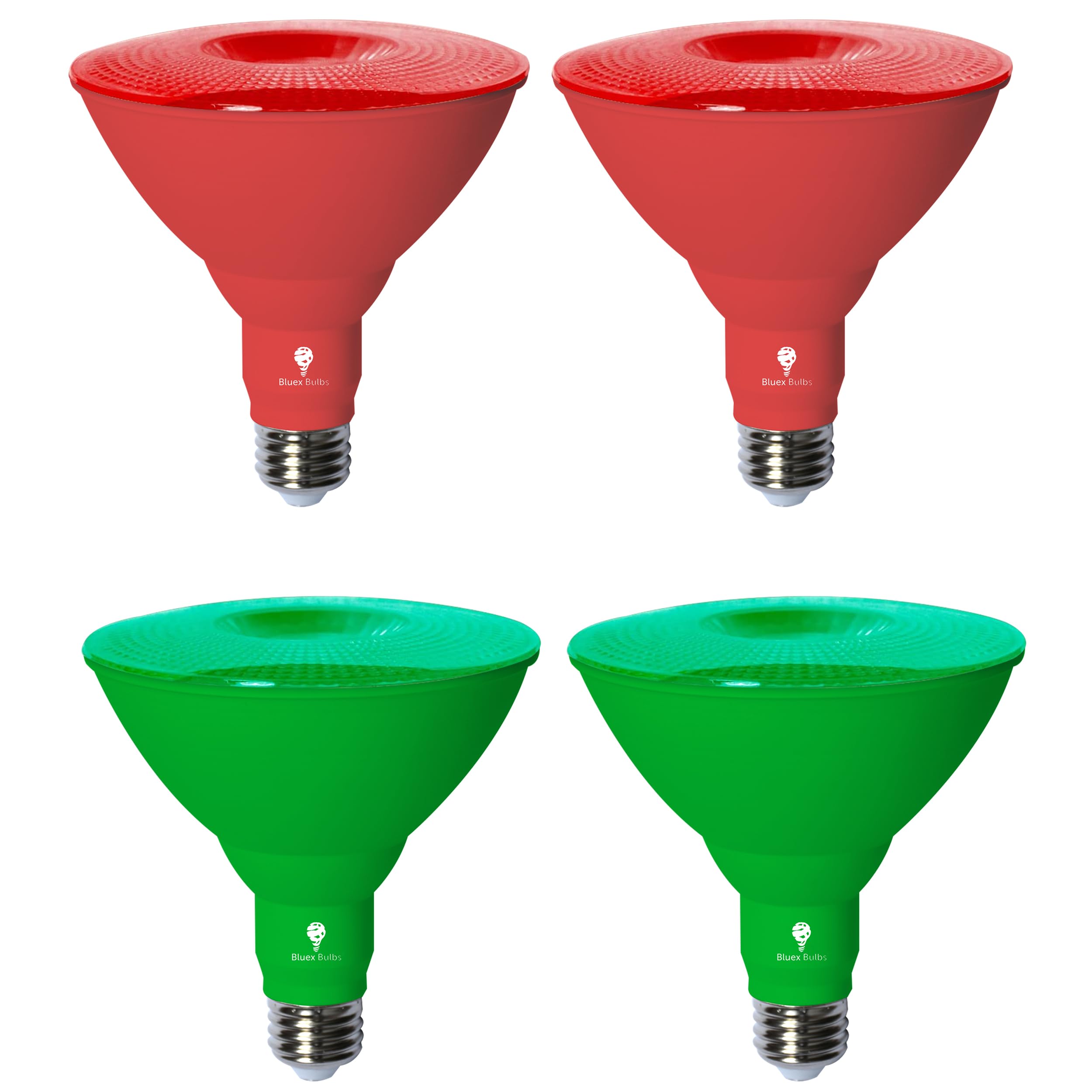 4 Pack Bluex Led Par38 Flood Green Red Light Bulb - 18W (120Watt Equivalent) - Dimmable - Green Red E26 Led Lights, Party Decora