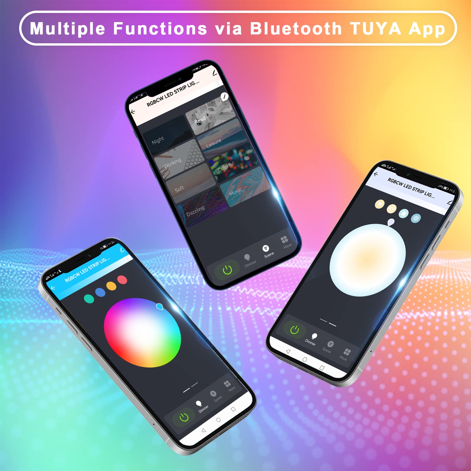 Tatazone Rgbww Bluetooth Led Strip Lights, 65.6Ft Tunable White 3000K To 6500K+Rgb Led Light Strips, Music Sync Color Changing I