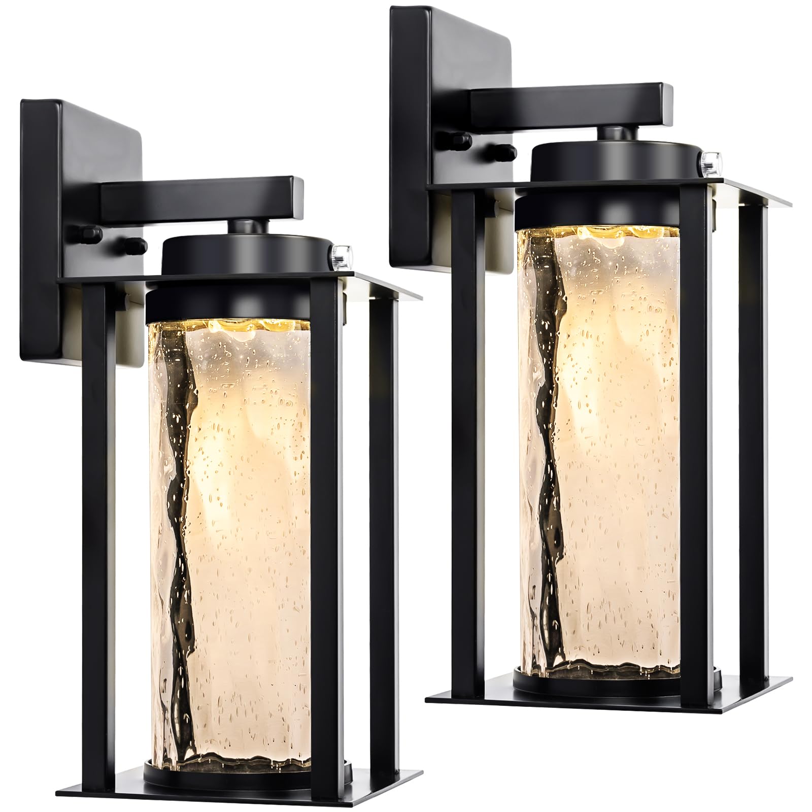 LED Dusk to Dawn Outdoor Light Fixtures - 2 Packs Modern Porch Lighting with Attractive Glass, 13W 3000K LED Exterior Sconce Wal