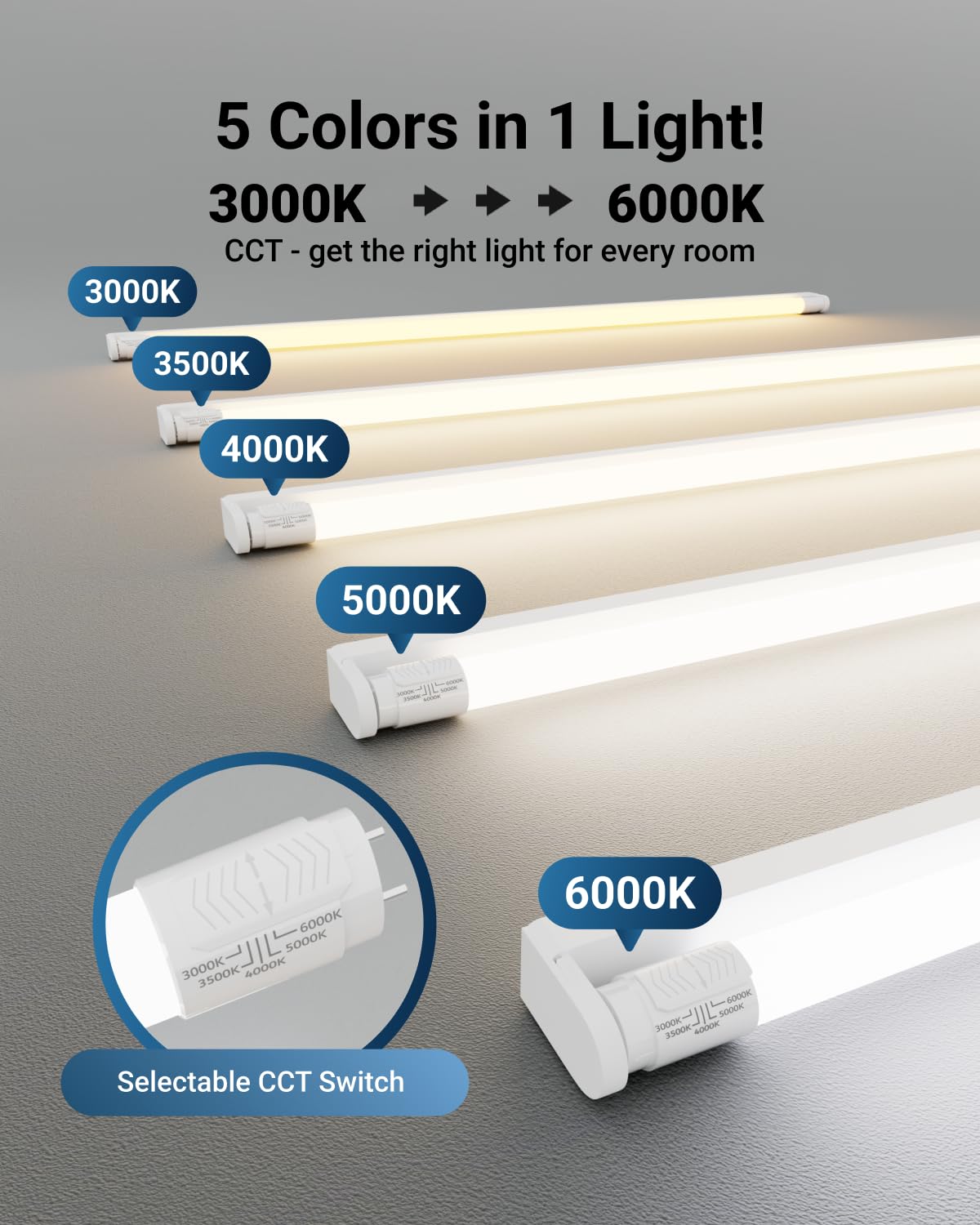 Sunco 6 Pack T8 Led Bulbs 4 Foot, Led Fluorescent Tube Replacement, 4Ft Led Tube Light, Ballast Bypass, 18W, 2200 Lm, Selectable
