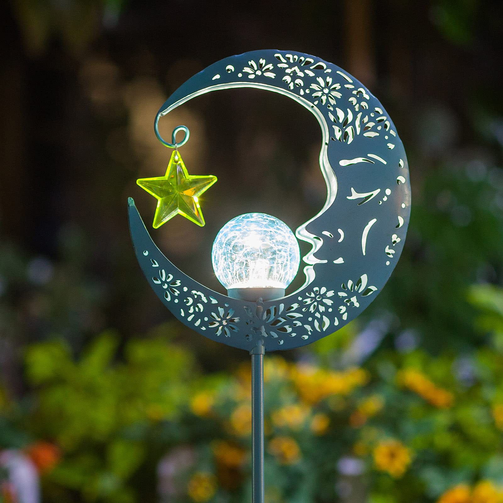 Hapjoy Blue Outdoor Solar Lights - Waterproof Crackle Glass Globe Stake For Garden Decor