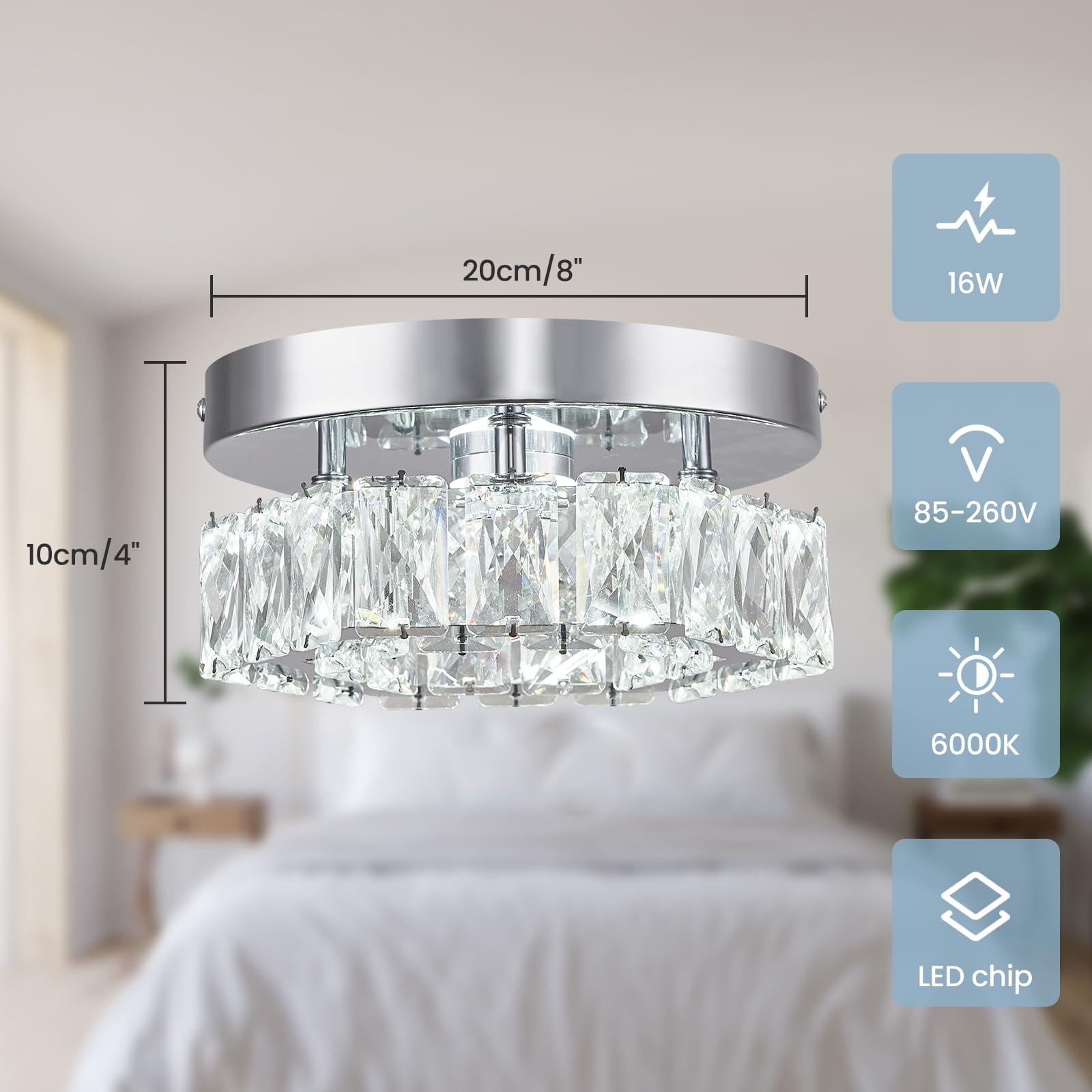 Leontyne Mini Modern Crystal Chandelier 7.9 Inch Hexagon Crystal Ceiling Light Flush Mount Led Chandeliers For Bedroom Kitchen F