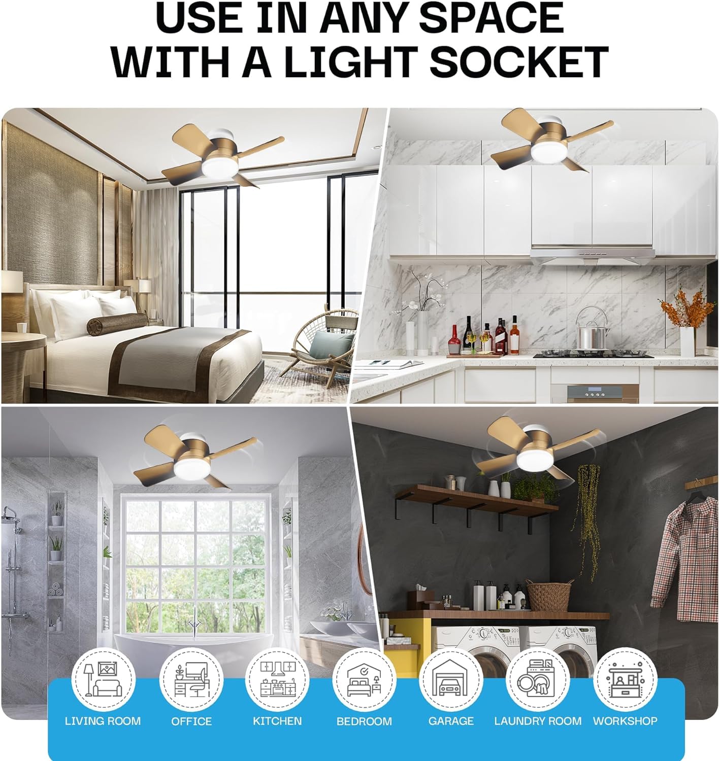 Bell+Howell Socket Fan Cool Light Deluxe, 1000 Lumens, Remote Control, Large, Bronze, Model 2175, For Bedroom, Kitchen, Living Room