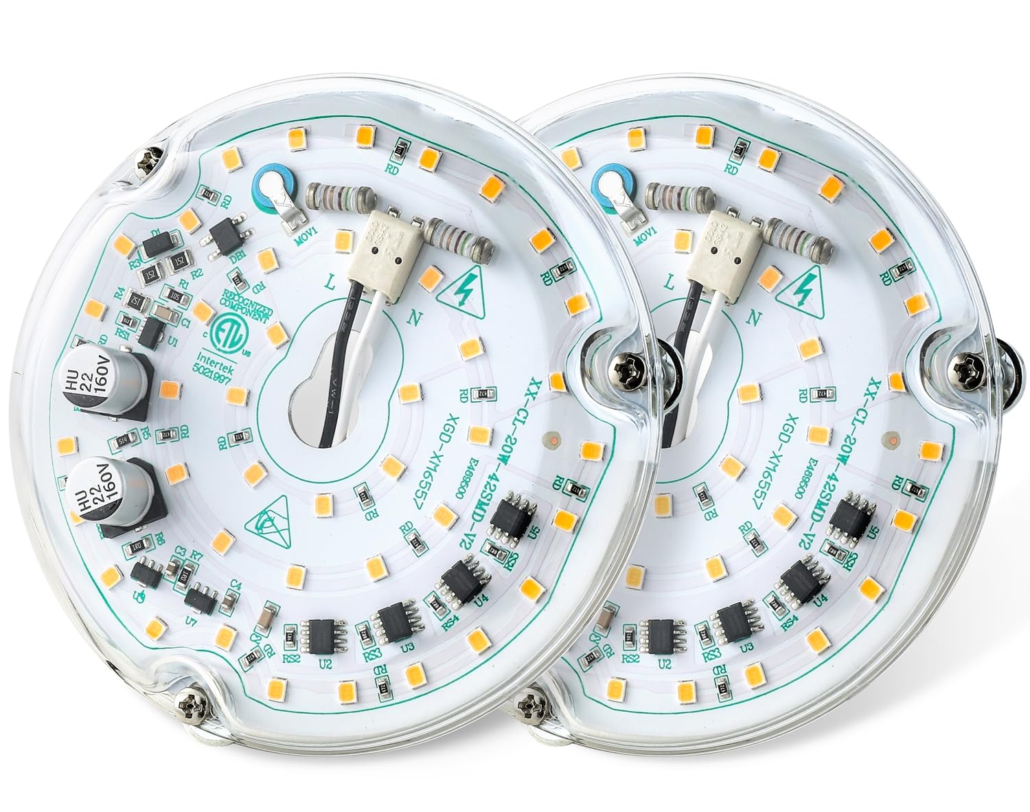 HAOLEDI 2 Pack 4'' 20W LED Ceiling Fan Light Retrofit Kit, Ceiling Light Replacement Panel Board Source, 2400LM, 120V, ETL Liste