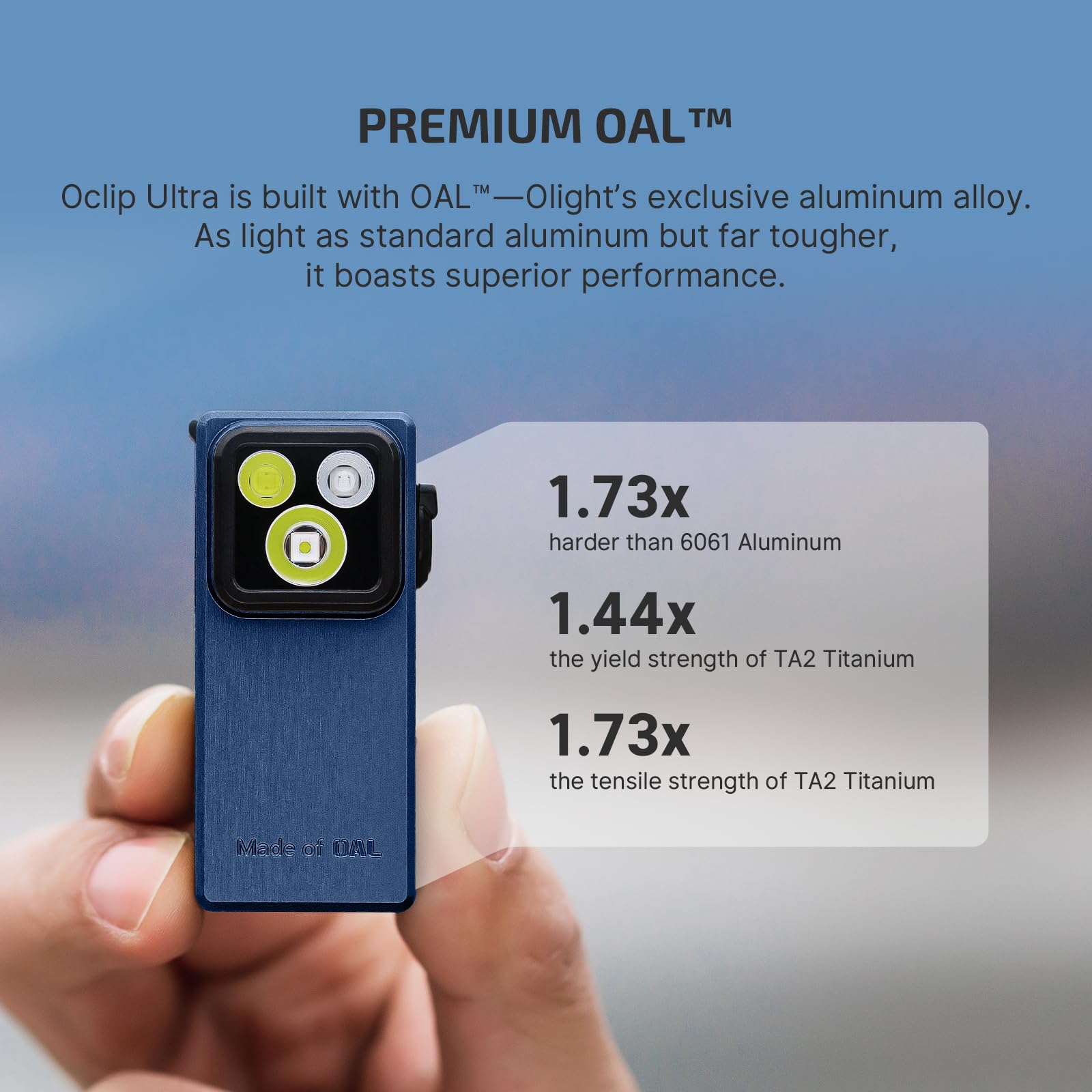 OLIGHT Oclip Ultra EDC Flashlight, 530 Lumens, Rechargeable, Type-C, Aluminum, Navy Blue, Model OCLIPUT-NBL-300000